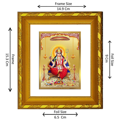 DIVINITI 24K Gold Plated Foil Santoshi Mata Photo Frame for Home Decor, TableTop, Housewarming DG 103 Size 1 (15.3x14.9 CM)