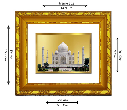 DIVINITI 24K Gold Plated Foil Taj Mahal Photo Frame for Home Wall Decor, TableTop, Luxury Gift DG 103 Size 1 (15.3x14.9 CM)