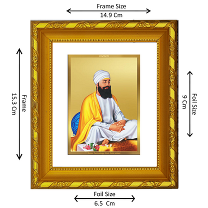 DIVINITI 24K Gold Plated Foil Guru Tegh Bahadur Ji Photo Frame for Home Decor, Festive Gift DG 103 Size 1 (15.3x14.9 CM)