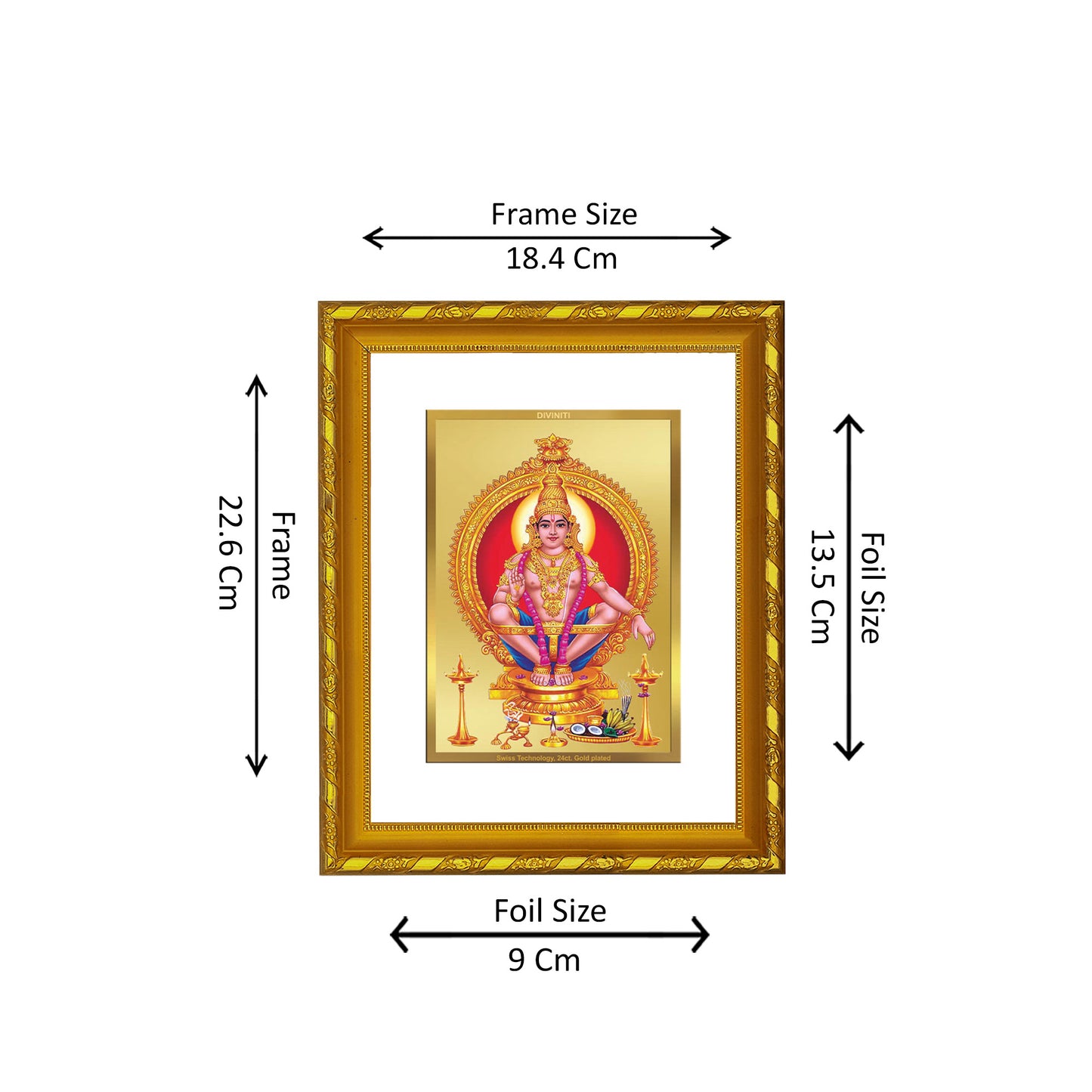 DIVINITI 24K Gold Plated Foil Ayyappan Wooden Modern Photo Frame Idol for Puja Room, Home Wall Decor, Workshop, Table Top, Premium Gift | DG103 Size 2 (22.6x18.4 CM)