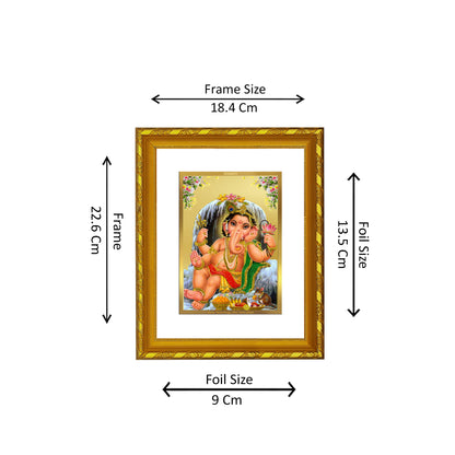 DIVINITI 24K Gold Plated Foil Bal Ganesha Wooden Photo Frame Idol for Home Wall Decor, Workshop, Table Top, Premium Gift | DG103 Size 2 (22.6x18.4 CM)