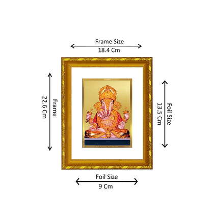 DIVINITI 24K Gold Plated Foil Dagdu Ganesha Wooden Photo Frame Idol for Wall Hanging, Table Top, Home Decor, Workshop, Gift Item | DG103 Size 2 (22.6x18.4 CM)