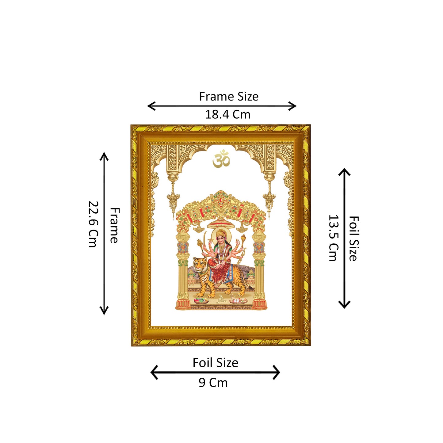 DIVINITI 24K Gold Plated Durga Photo Frame Idol for Puja Room, Home Wall Decor, Workshop, Table Top, Premium Gift|DG103 Size 2 (22.6x18.4 CM)