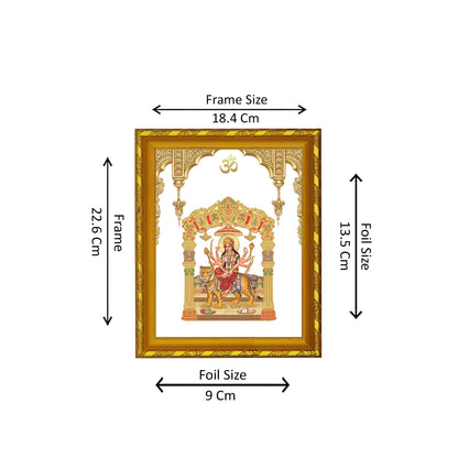 DIVINITI 24K Gold Plated Durga Photo Frame Idol for Puja Room, Home Wall Decor, Workshop, Table Top, Premium Gift|DG103 Size 2 (22.6x18.4 CM)