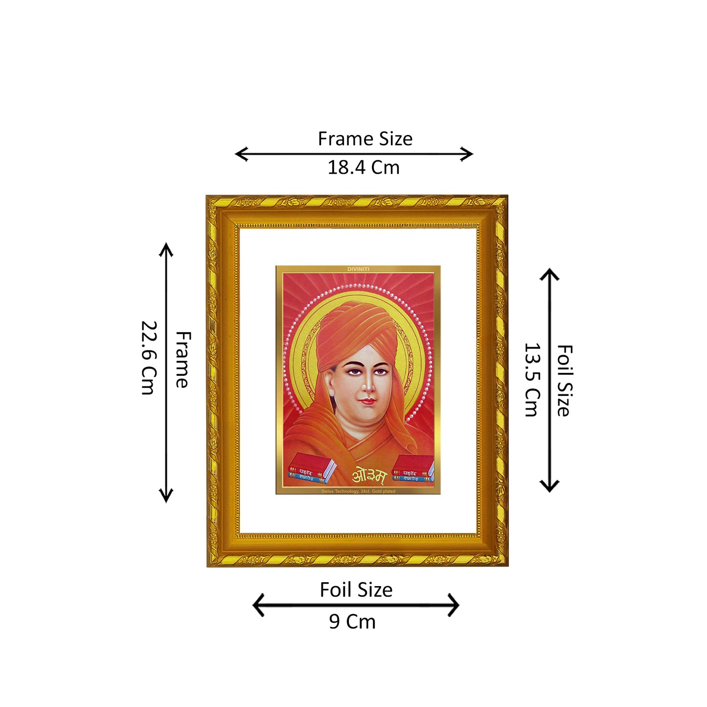 DIVINITI 24K Gold Plated Foil Dayananda Saraswati Wooden Photo Frame for Home Decor, Table Top, Wall Hanging, Workshop, Gift | DG103 Size 2 (22.6x18.4 CM)