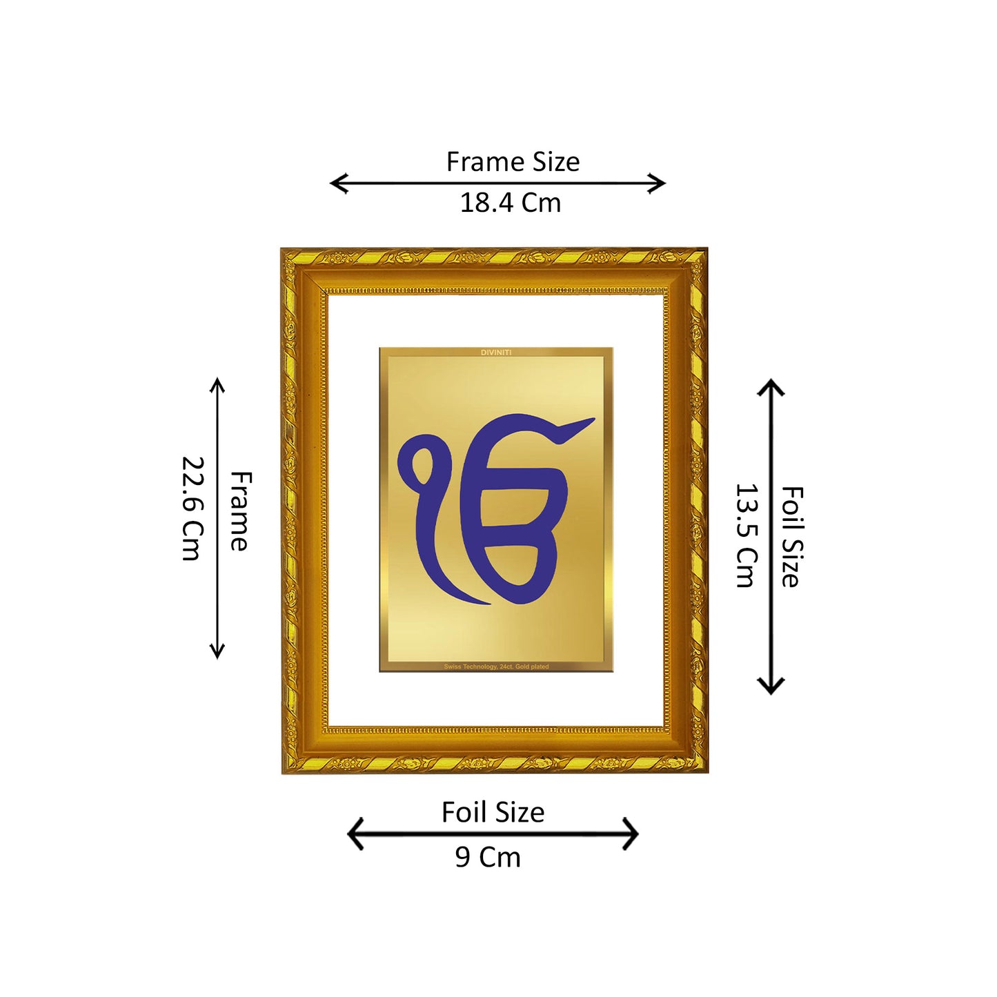 DIVINITI 24K Gold Plated Foil Ik Onkar Traditional Photo Frame for Home Decor, Table Top, Wall Hanging, Workshop, Gift|DG103 Size 2 (22.6x18.4 CM)