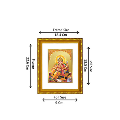 DIVINITI 24K Gold Plated Foil Ganesha Photo Frame Idol for Home & Office Decor, Wall Hanging, Workshop, Table Top, Gift|DG103 Size 2 (22.6x18.4 CM)