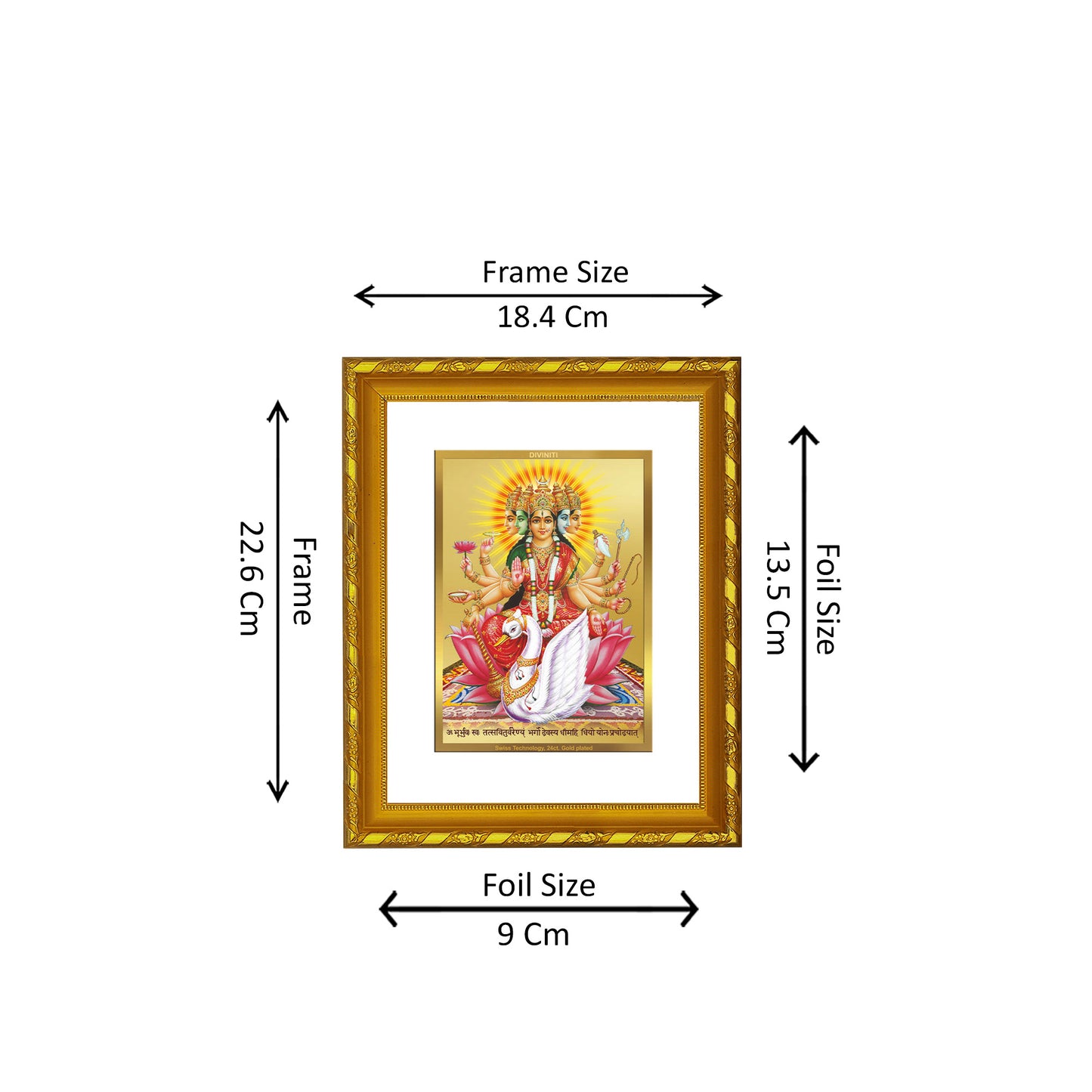 DIVINITI 24K Gold Plated Gayatri Photo Frame for Puja Room, Home Wall Decor, Workshop, Table Top, Premium Gift|DG103 Size 2 (22.6x18.4 CM)