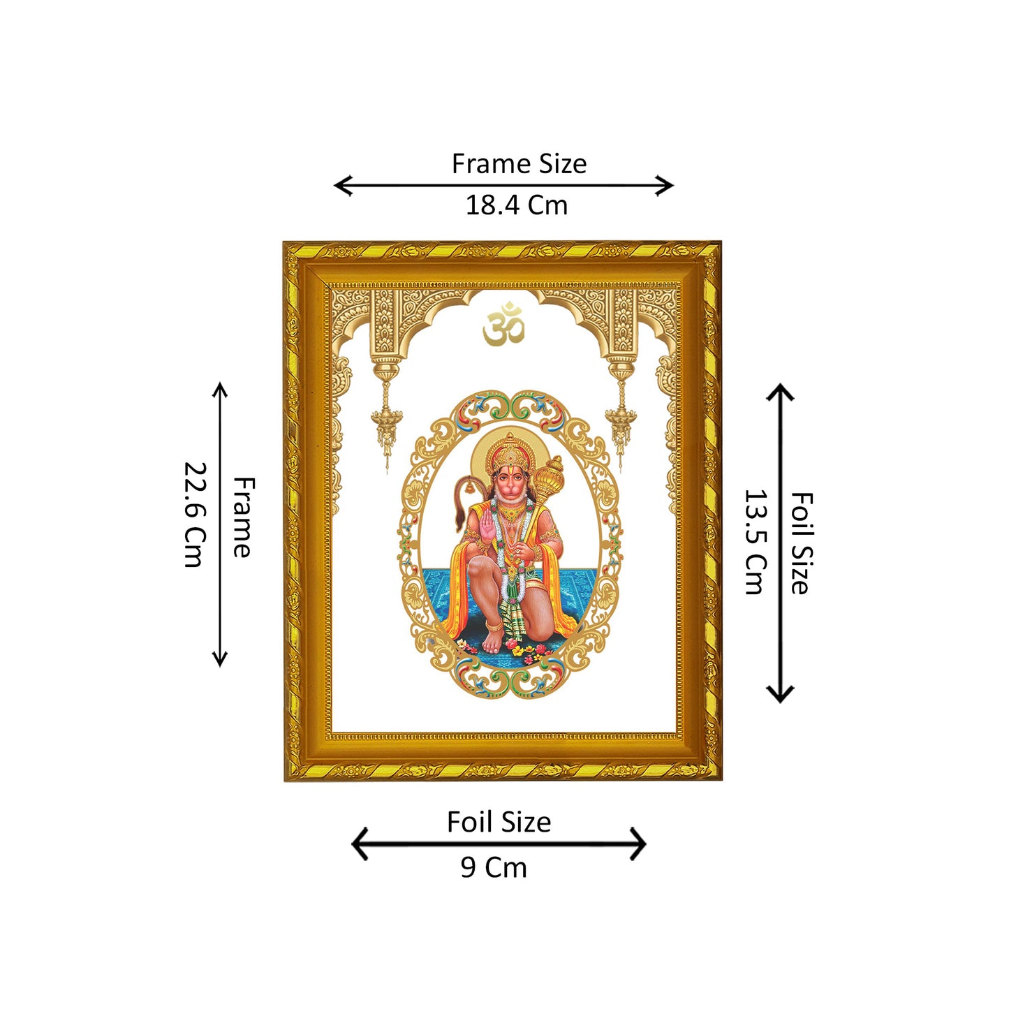 DIVINITI 24K Gold Plated Foil Lord Hanuman Luxurious Photo Frame Idol for Home Decor, Table Top, Wall Hanging, Workshop, Gift|DG103 Size 2 (22.6x18.4 CM)