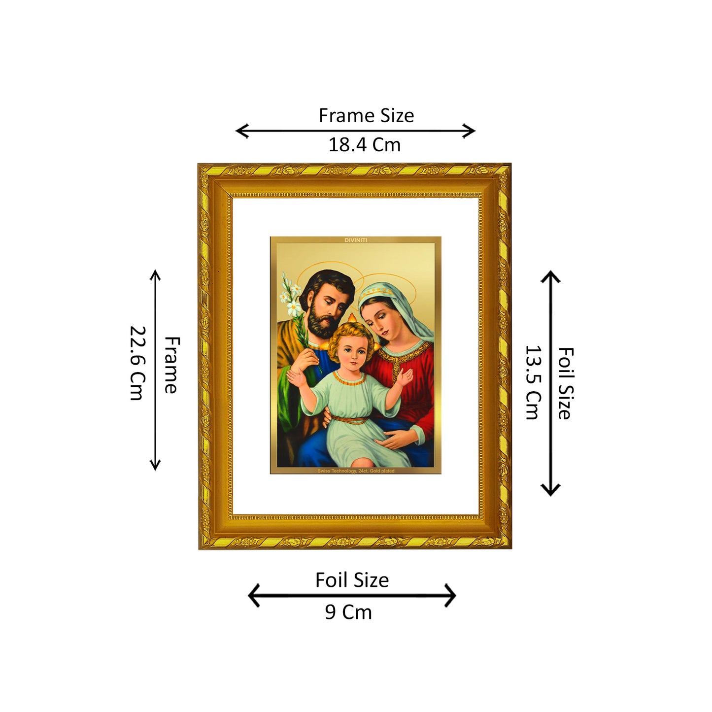 DIVINITI 24K Gold Plated Foil Holy Family Wooden Photo Frame for Home Decor, Prayer Room, Table Top, Wall Hanging, Workshop, Gift | DG103 Size 2 (22.6x18.4 CM)