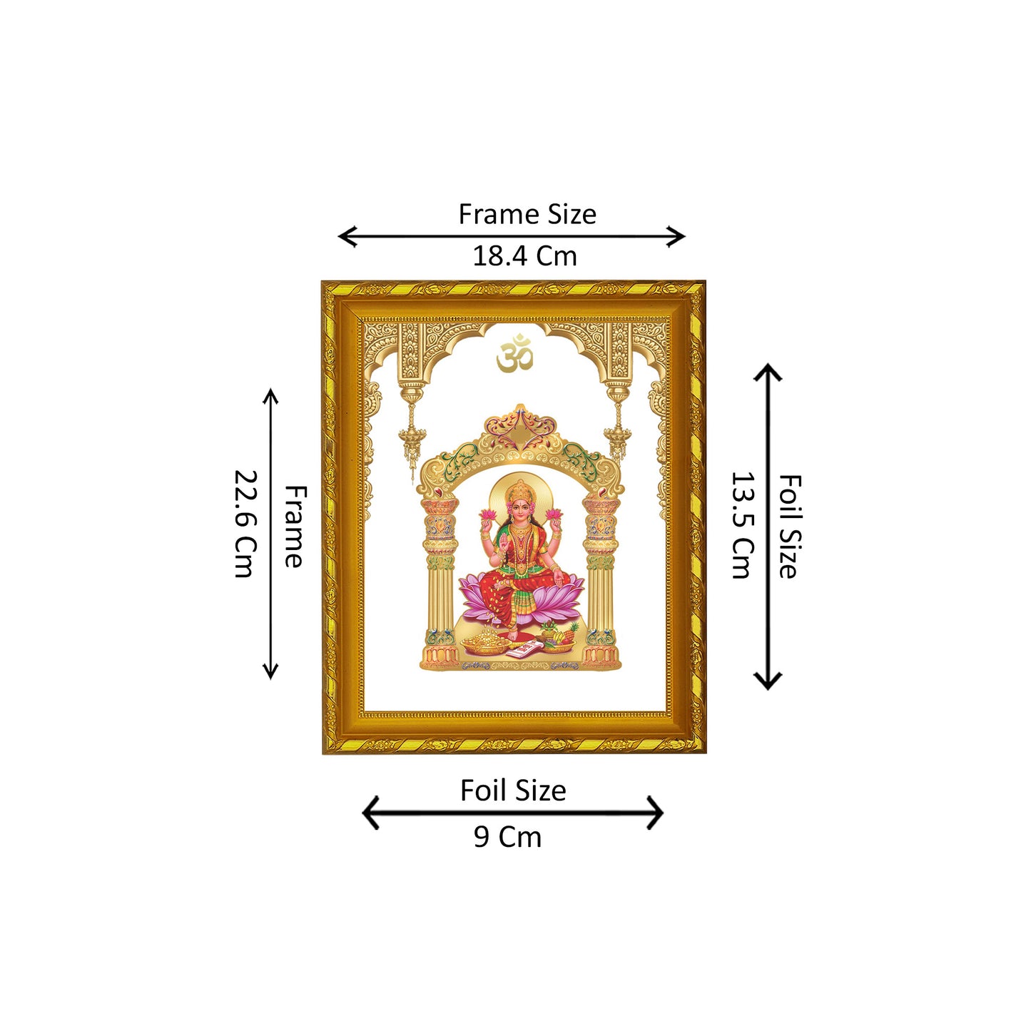 DIVINITI 24K Gold Plated Foil Goddess Lakshmi Photo Frame Idol for Puja Room, Home Wall Decor, Workshop, Table Top, Premium Gift|DG103 Size 2 (22.6x18.4 CM)