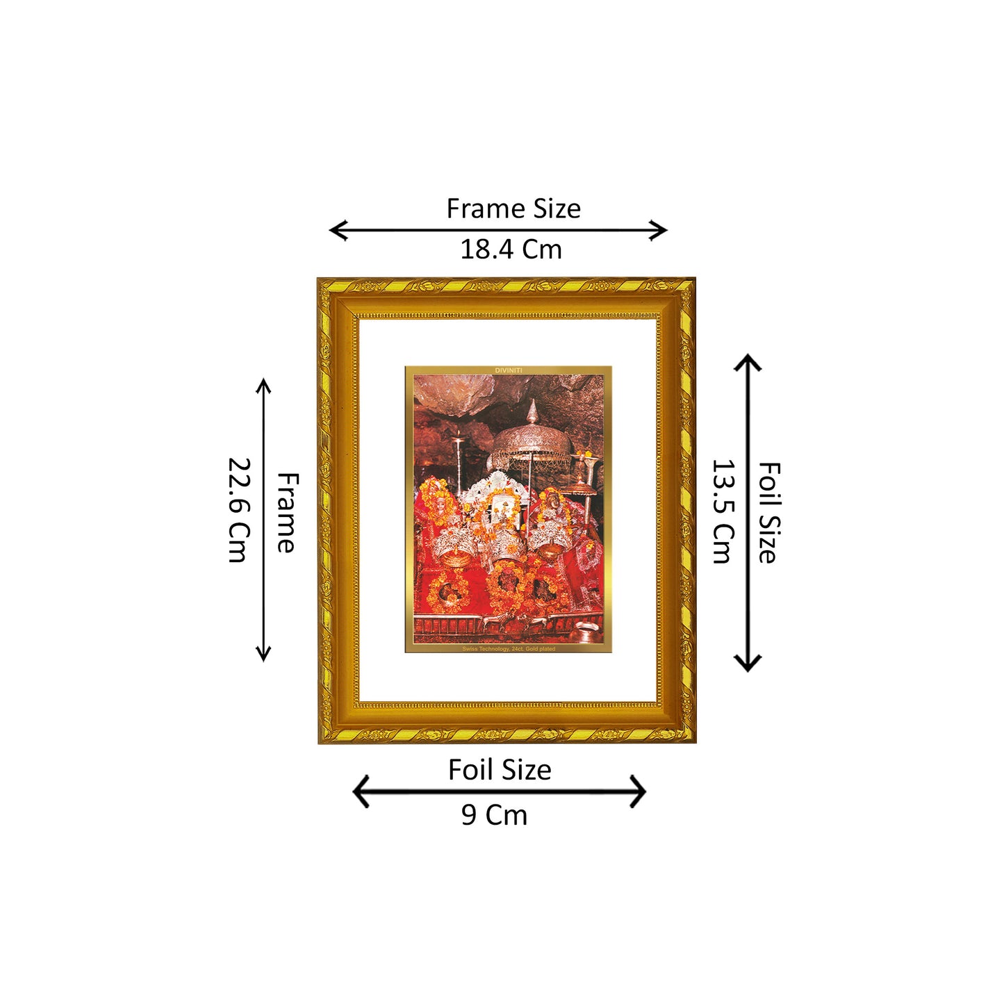 DIVINITI 24K Gold Plated Foil Mata Ka Darbar Wooden Photo Frame Idol for Home Wall Decor, Workshop, Table Top, Gift | DG103 Size 2 (22.6x18.4 CM)