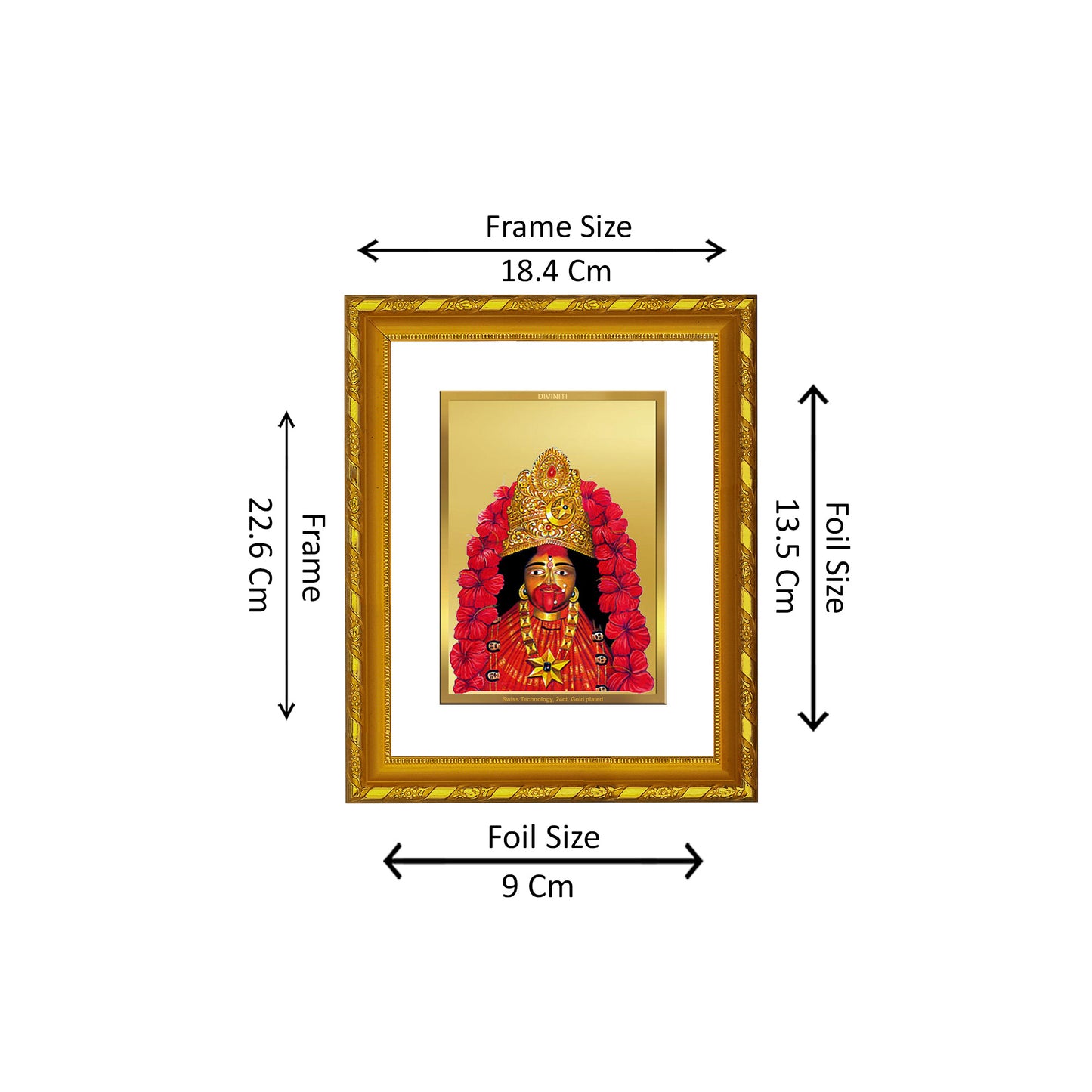 DIVINITI 24K Gold Plated Foil Maa Tara Photo Frame Idol for Home Decor, Table Top, Wall Hanging, Workshop, Gift|DG103 Size 2 (22.6x18.4 CM)