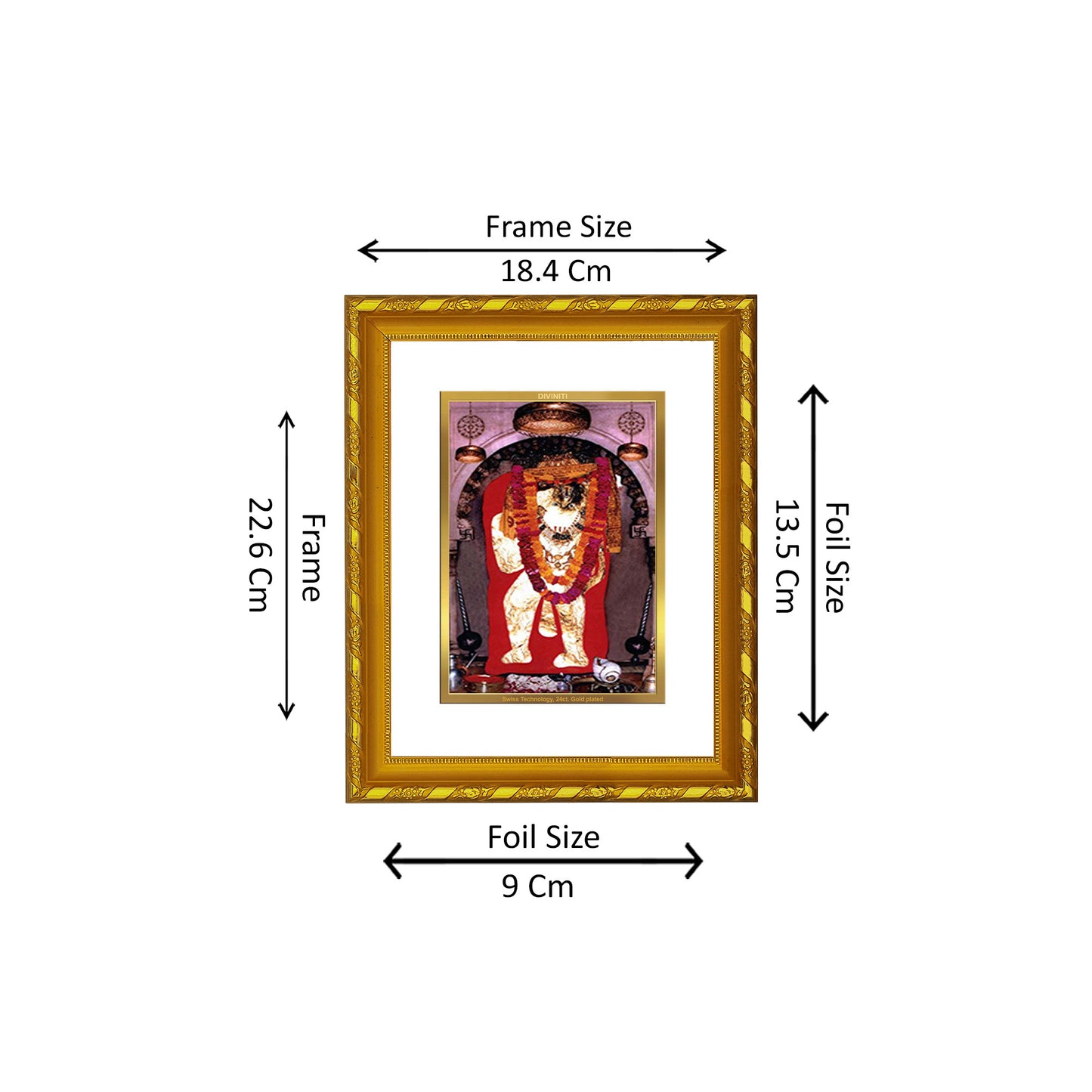 DIVINITI 24K Gold Plated Foil Mahendipur Balaji Photo Frame Idol for Home & Office Decor, Wall Hanging, Workshop, Table Top, Gift|DG103 Size 2 (22.6x18.4 CM)