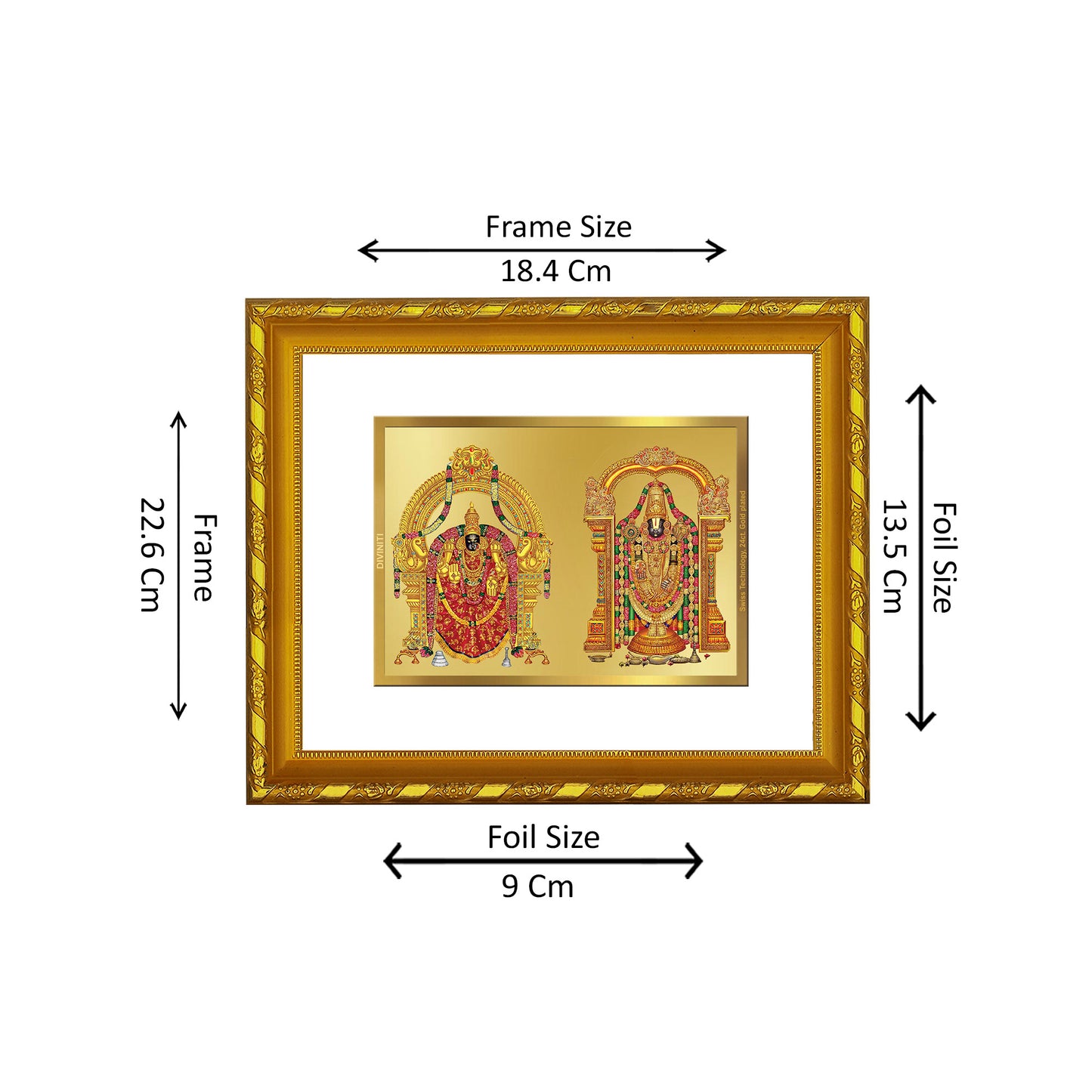 DIVINITI 24K Gold Plated Foil Padmavathi Balaji Photo Frame Idol for Puja Room, Home Wall Decor, Workshop, Table Top, Premium Gift|DG103 Size 2 (22.6x18.4 CM)