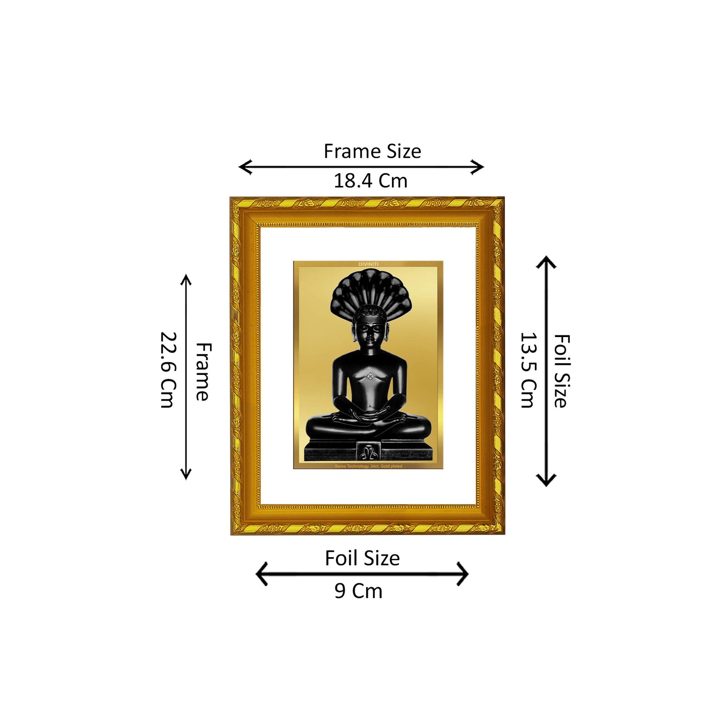 DIVINITI 24K Gold Plated Foil Parshvanatha Photo Frame Idol for Home Decor, Table Top, Wall Hanging, Workshop, Gift|DG103 Size 2 (22.6x18.4 CM)