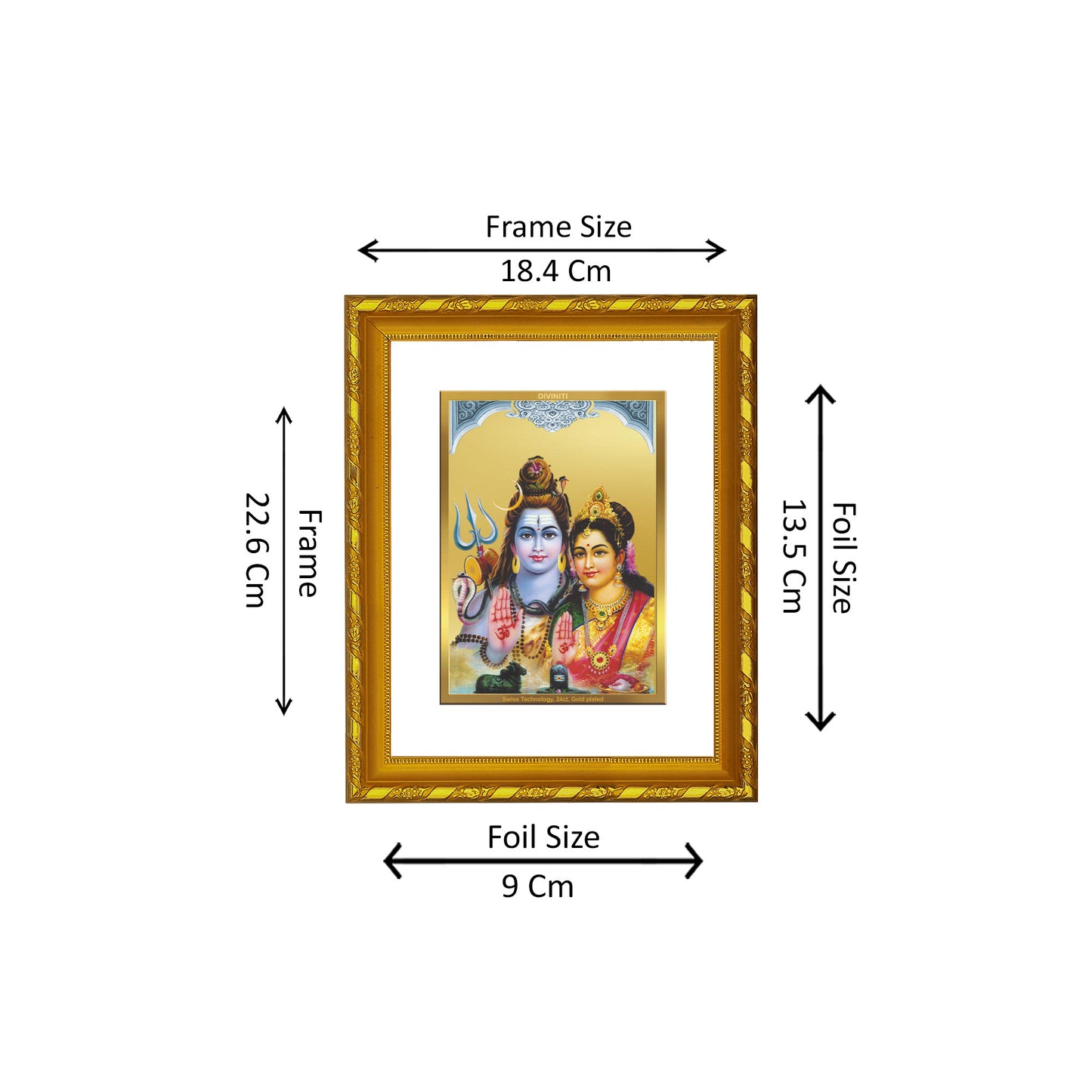 DIVINITI 24K Gold Plated Foil Lord Shiv Parivar Photo Frame for Home Wall Decor, Workshop, Table Top, Gift|DG103 Size 2 (22.6x18.4 CM)