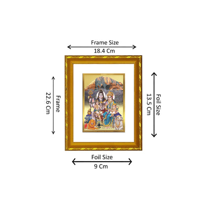 DIVINITI 24K Gold Plated Foil Lord Shiv Parivar Wooden Photo Frame for Puja Room, Home Wall Decor, Workshop, Table Top, Gift | DG103 Size 2 (22.6x18.4 CM)