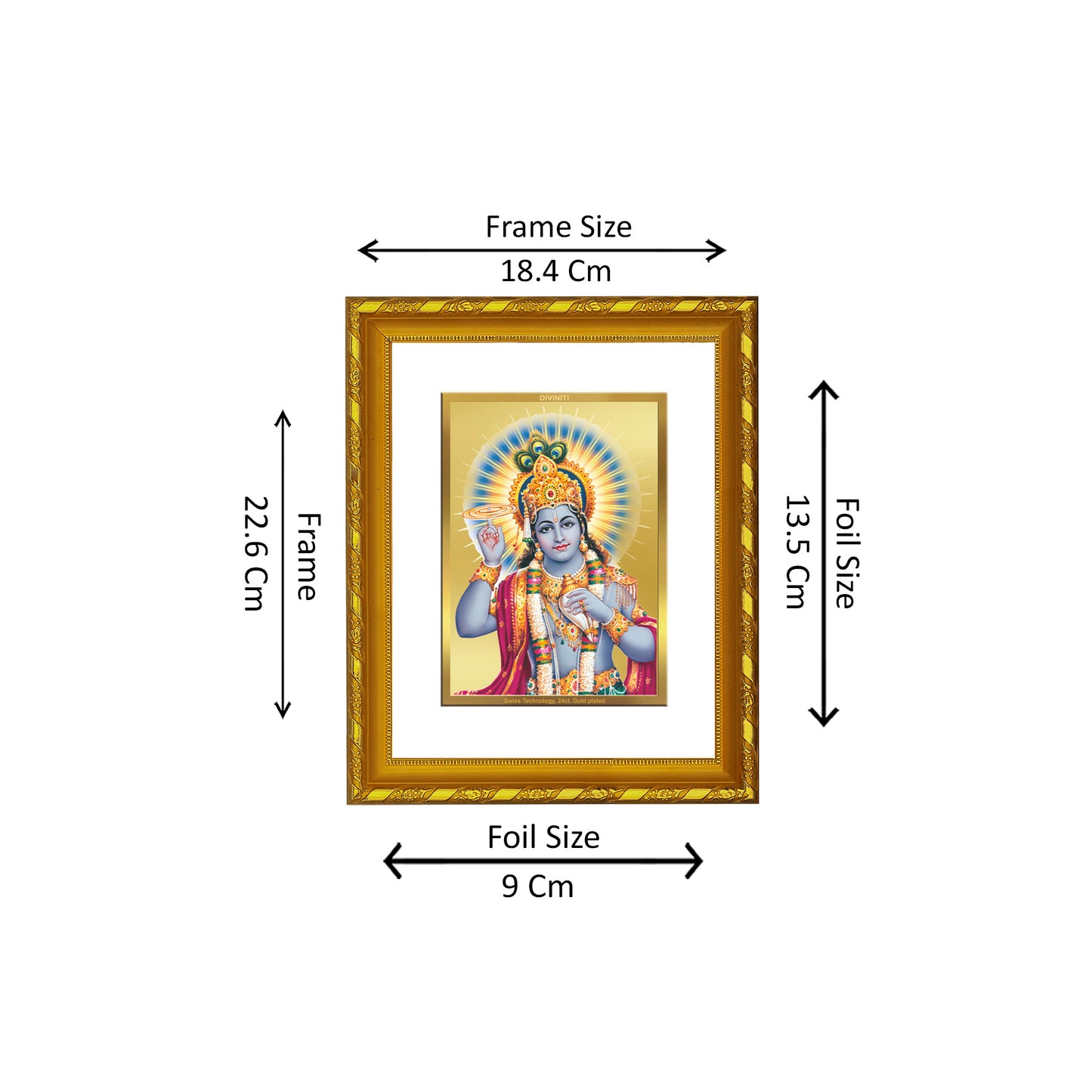 DIVINITI 24K Gold Plated Lord Vishnu Wooden Photo Frame for Home Decor, Puja Room, Table Top, Wall Hanging, Workshop, Gift | DG103 Size 2 (22.6x18.4 CM)