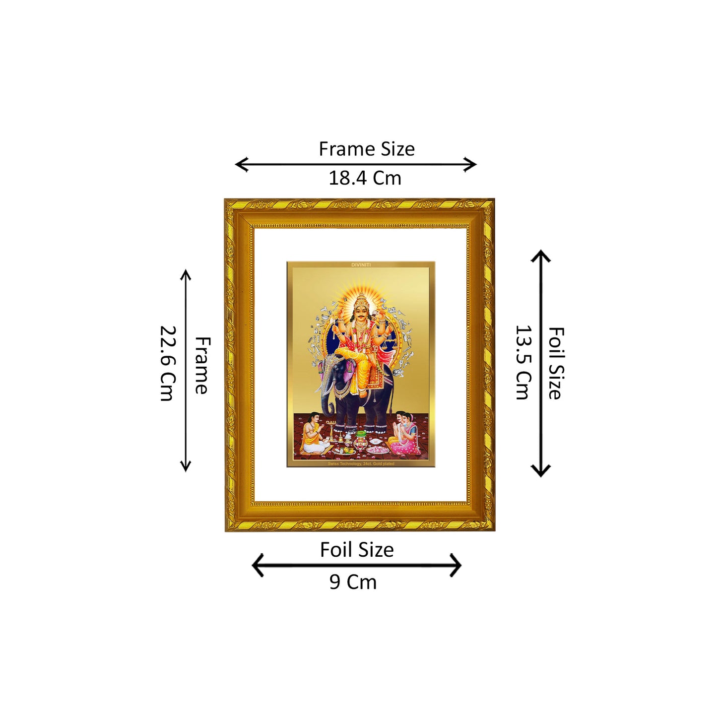 DIVINITI 24K Gold Plated Foil Vishwakarma Wall Photo Frame for Wall Hanging, Workshop, Table Top, Home Decor, Luxury Gift|DG103 Size 2 (22.6x18.4 CM)