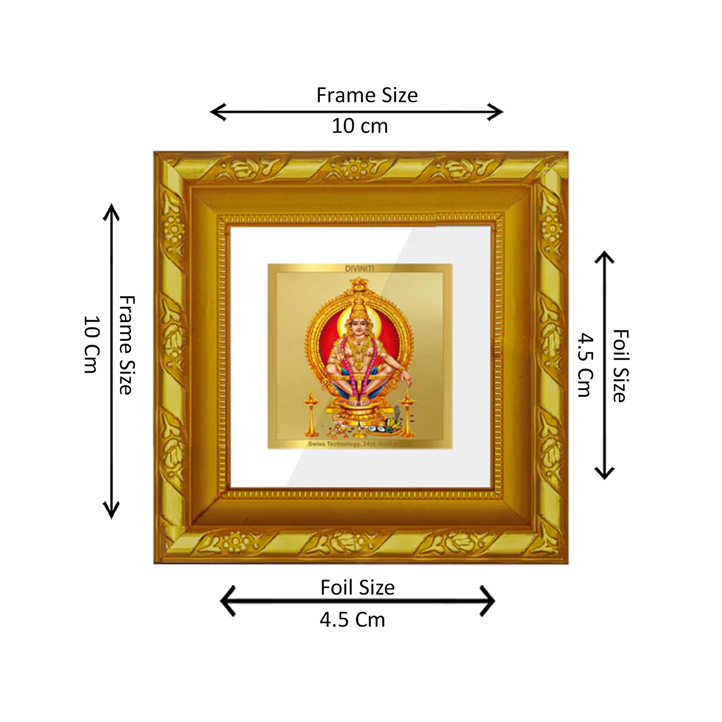 DIVINITI 24K Gold Plated Foil Ayyappan Ji Stylish Photo Frame for Wall Hanging, Workshop, Table Top, Home Decor, Gift|DG103S1A (10x10 CM)