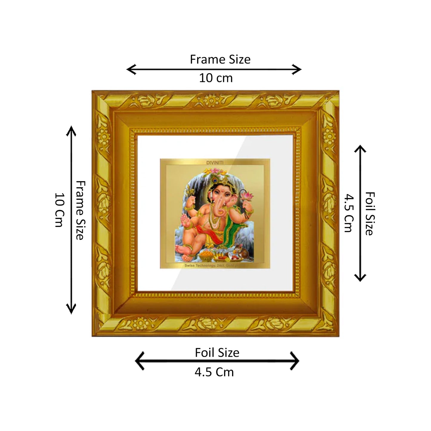 DIVINITI 24K Gold Plated Foil Bal Ganesha Wall Photo Frame for Puja Room, Workshop, Home Decor, Table Top, Gifts|DG103S1A (10x10 CM)