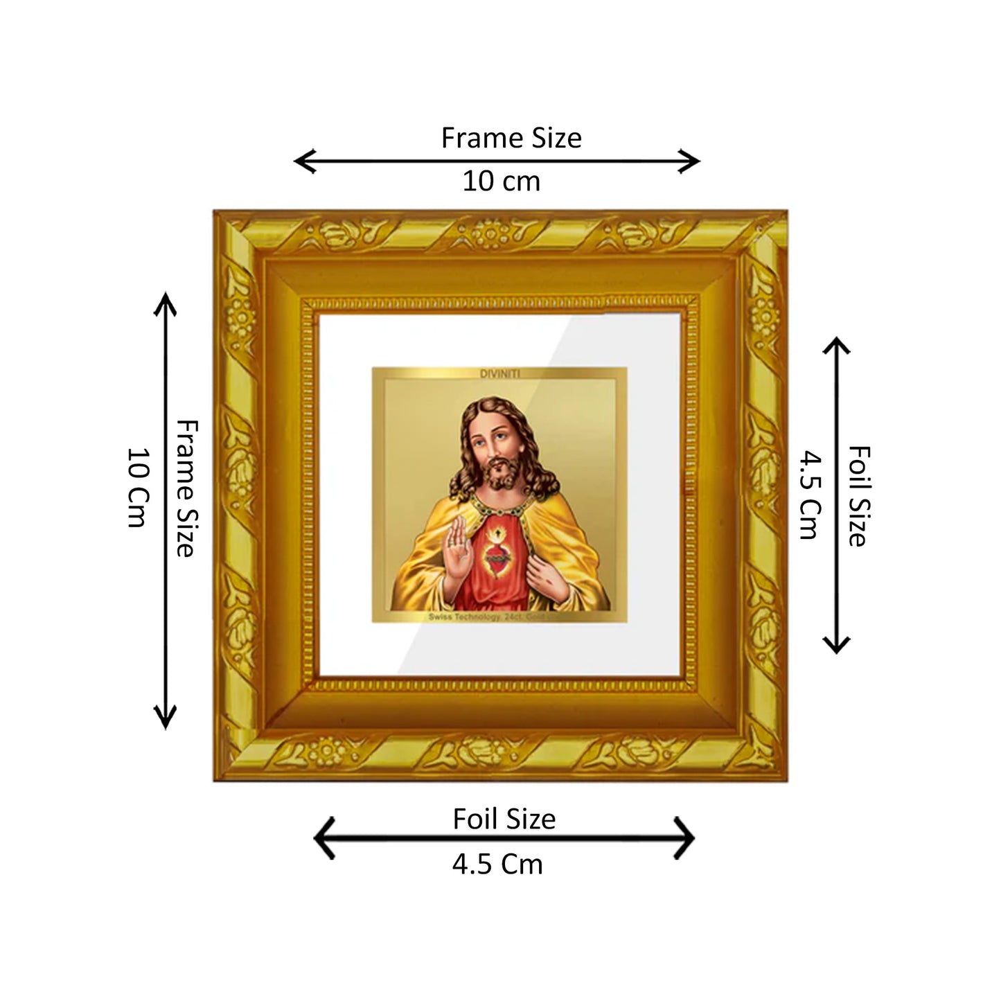 DIVINITI 24K Gold Plated Foil Jesus Christ Wooden Premium Wall Photo Frame for Home Decor, Prayer, Workshop, Table Top, Gifts | DG103S1A (10x10 CM)