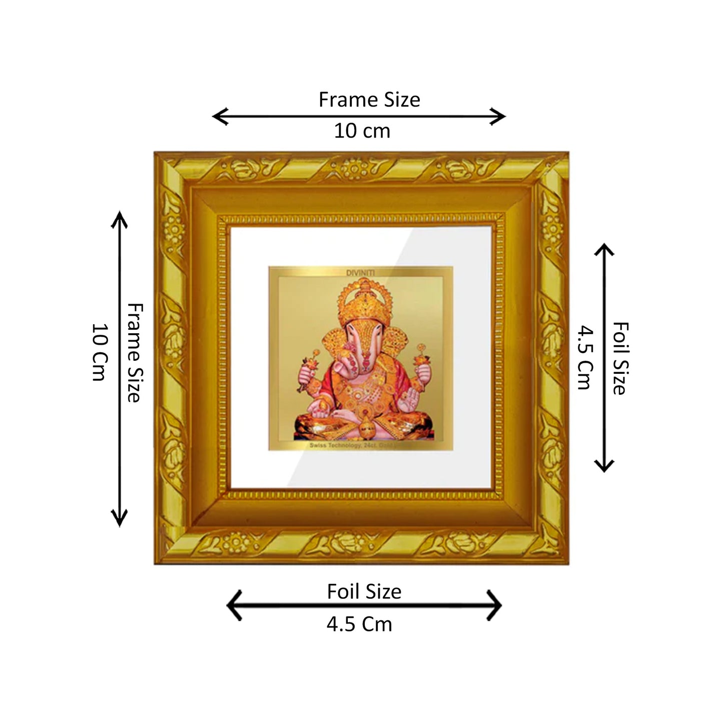 DIVINITI 24K Gold Plated Foil Dagdu Ganesh Classic Wall Photo Frame for Puja Room, Home Decor, Table Top, Gifts|DG103S1A (10x10 CM)