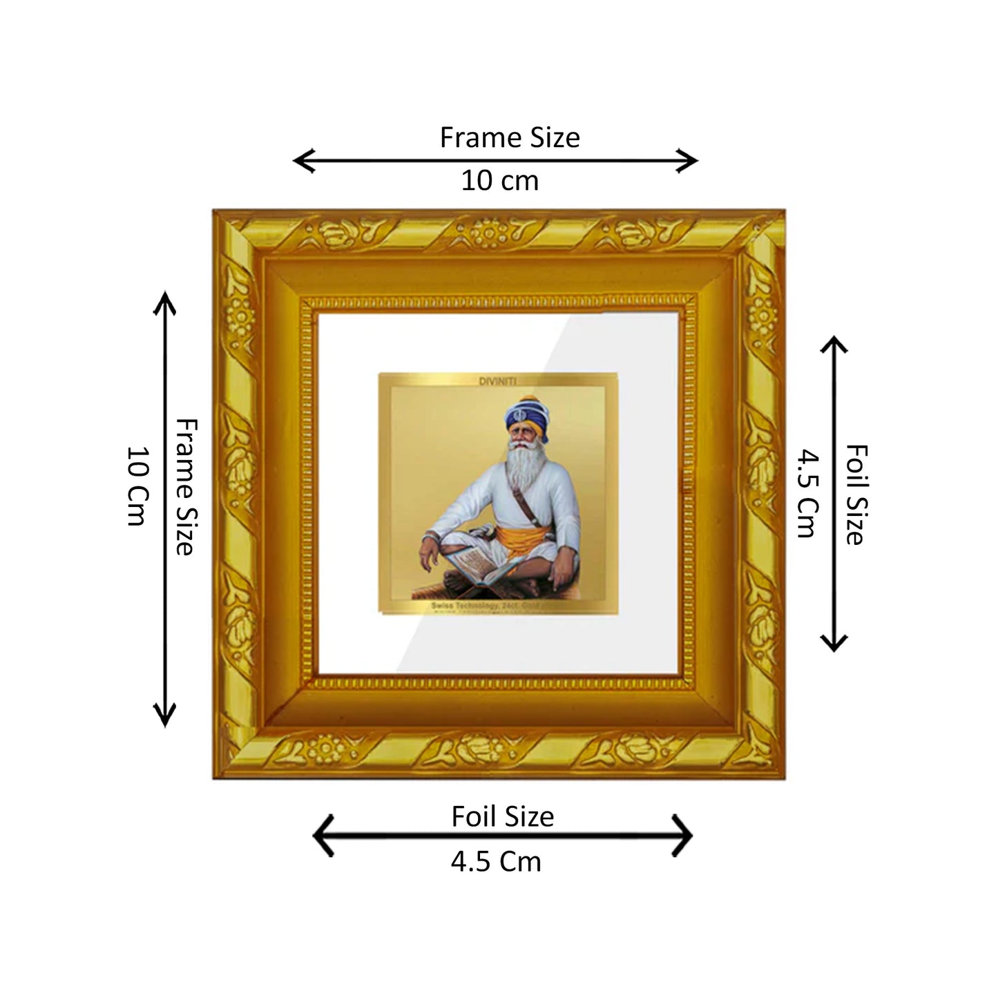 DIVINITI 24K Gold Plated Foil Baba Deep Singh Classic Wooden Photo Frame Idol for Home & Office Wall Decor, Puja Room, Table Top, Premium Gifts | DG103S1A (10x10 CM)