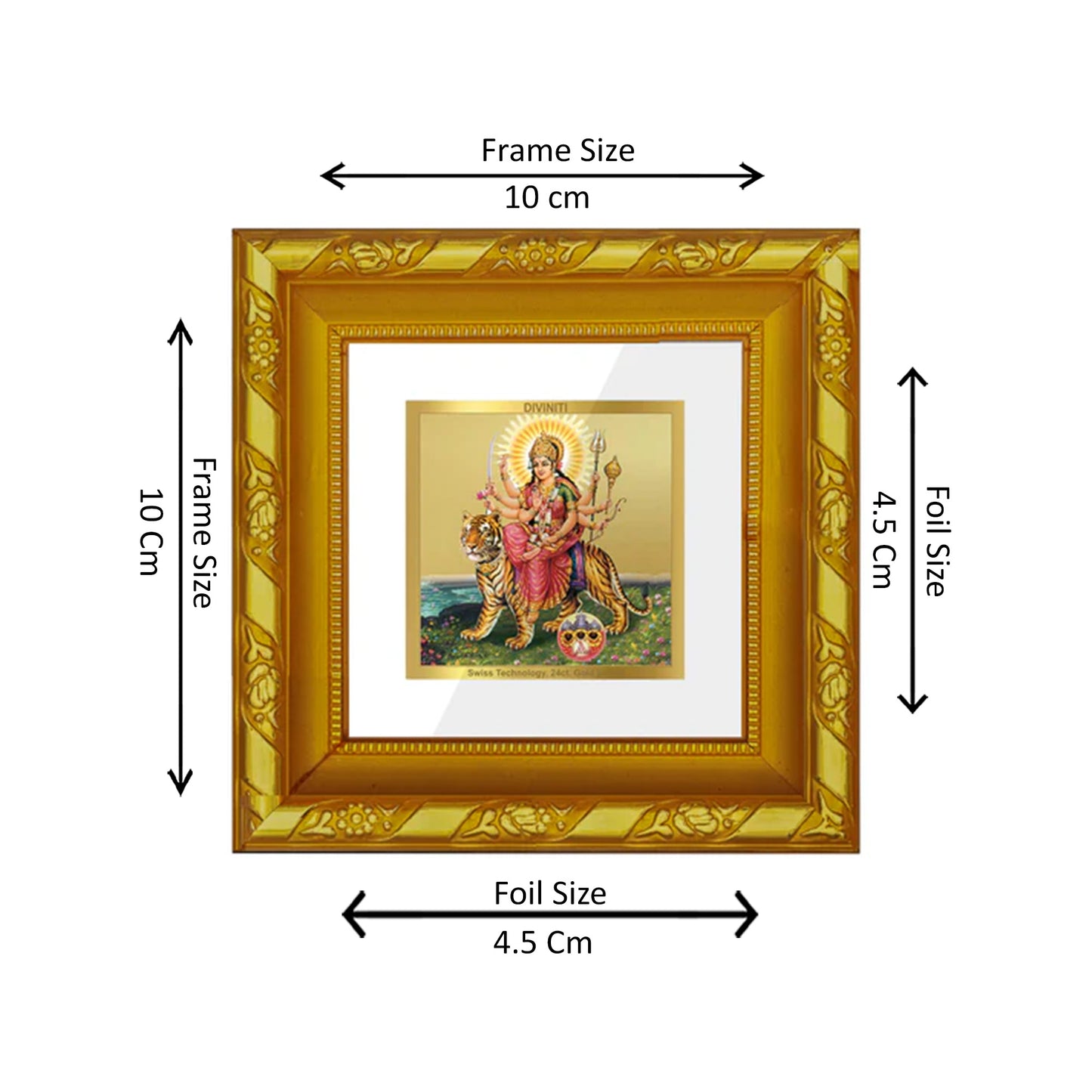 DIVINITI 24K Gold Plated Foil Goddess Durga Mata Classic Photo Frame Idol for Home & Office Wall Decor, Table Top, Puja Room, Gifts|DG103S1A (10x10 CM)