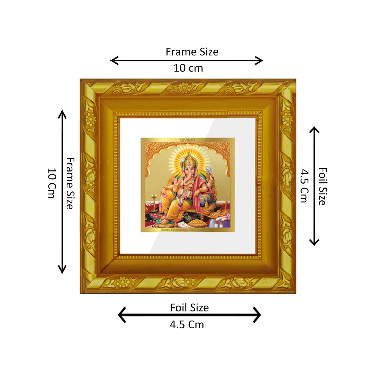 DIVINITI 24K Gold Plated Foil Lord Ganesha Wall Photo Frame for Table Top, Home Decor, Puja Room, Luxury Gifts|DG103S1A (10x10 CM)