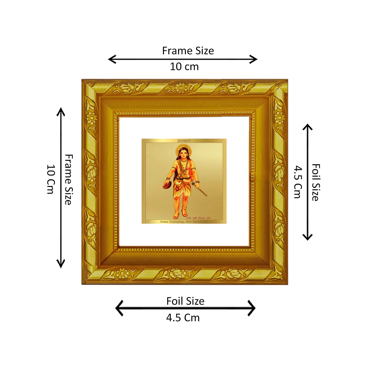 DIVINITI 24K Gold Plated Foil Guru Gorakhnath Photo Frame for Workshop, Wall Hanging, Home Decor, Luxury Gifts|DG103S1A (10x10 CM)