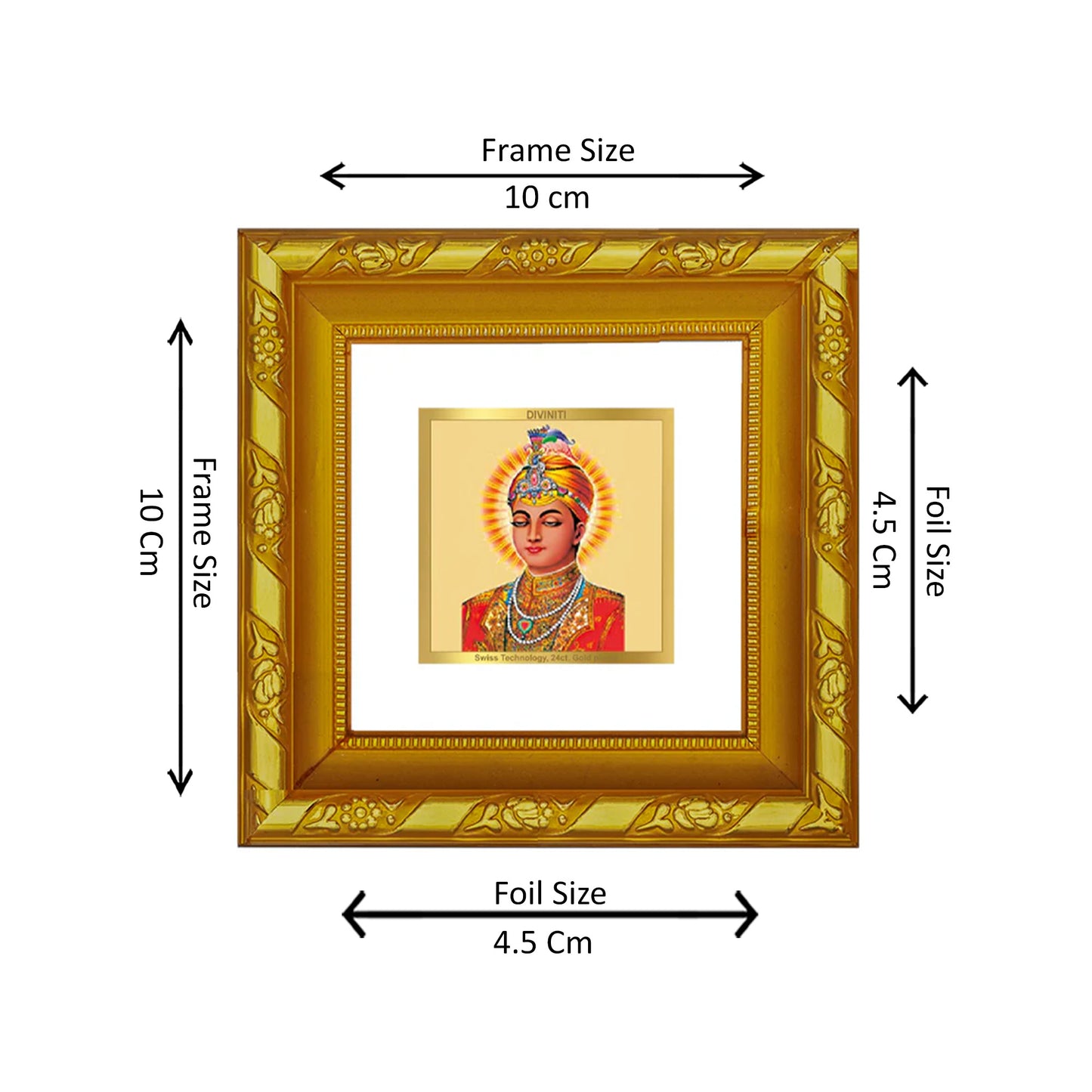 DIVINITI 24K Gold Plated Foil Guru Harkrishan Wooden Photo Frame for Puja Room, Workshop, Wall Hanging, Home Decor, Gifts | DG103S1A (10x10 CM)