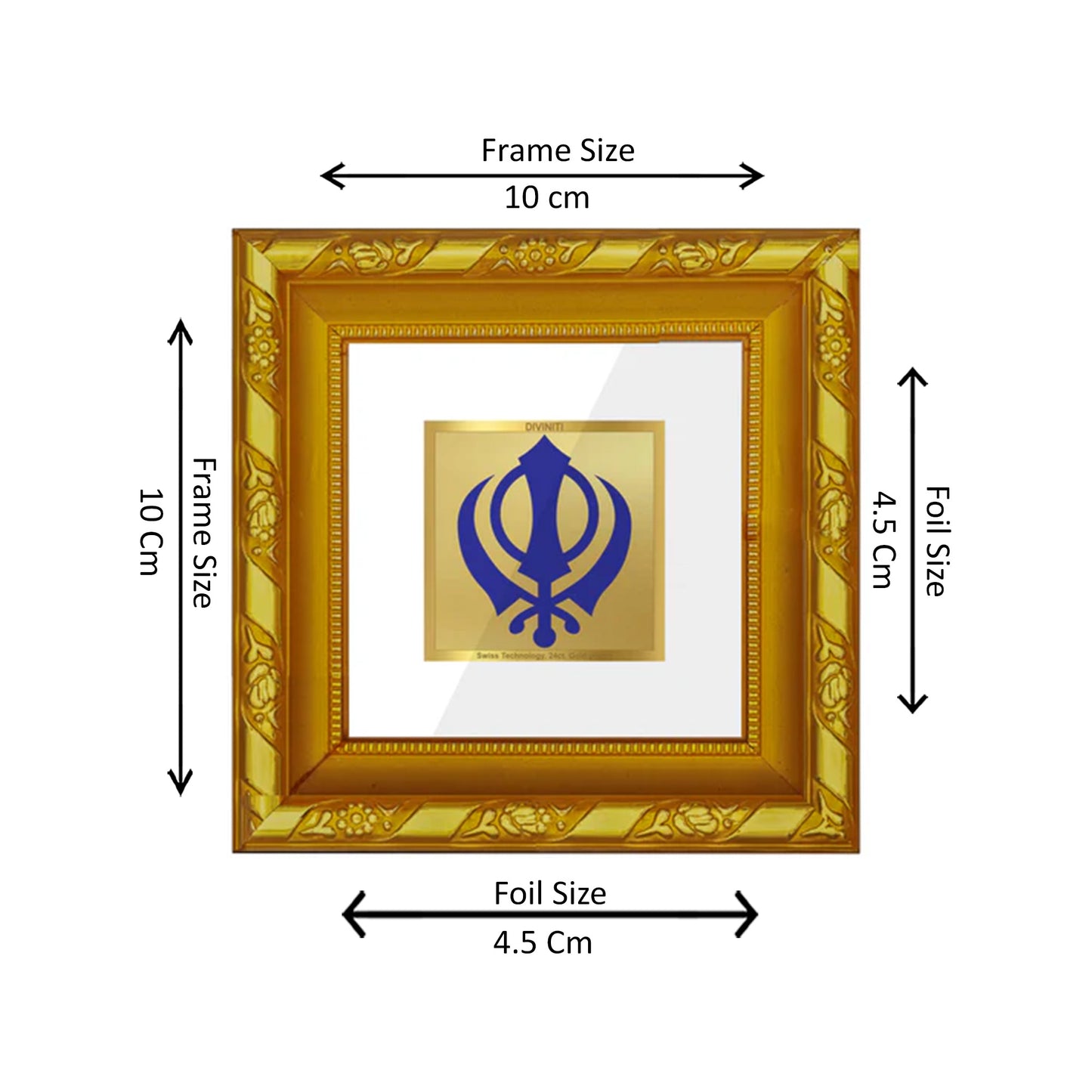 DIVINITI 24K Gold Plated Foil Khanda Sahib Luxurious Wall Photo Frame for Prayer, Home & Office Decor, Workshop, Premium Gifts | DG103S1A (10x10 CM)