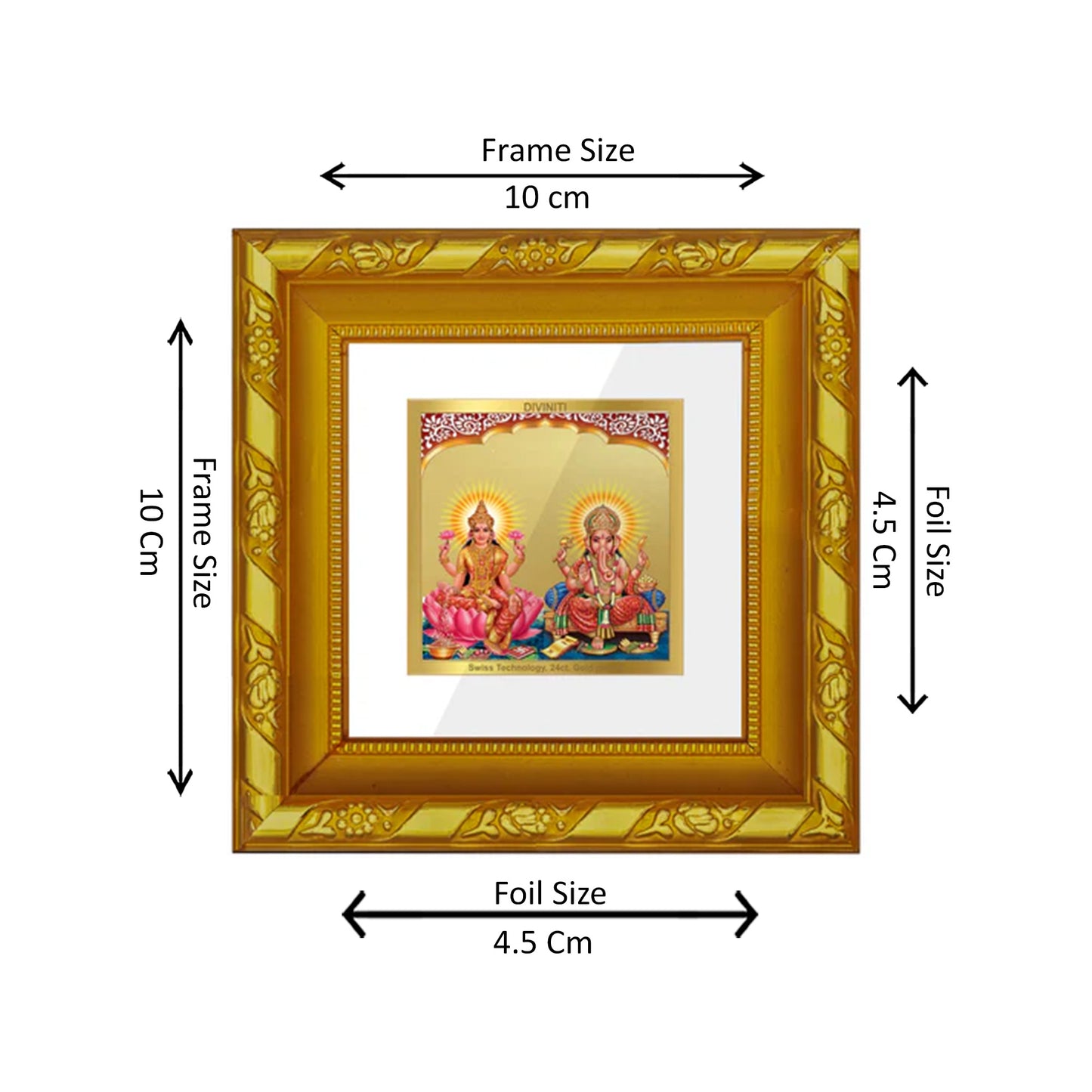 DIVINITI 24K Gold Plated Foil Laxmi Ganesha Wooden Photo Frame Idol for Puja Room, Wall Hanging, Table Top, Home Decor, Workshop, Gifts | DG103S1A (10x10 CM)