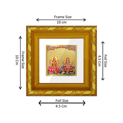 DIVINITI 24K Gold Plated Foil Laxmi Ganesha Wooden Photo Frame Idol for Puja Room, Wall Hanging, Table Top, Home Decor, Workshop, Gifts | DG103S1A (10x10 CM)