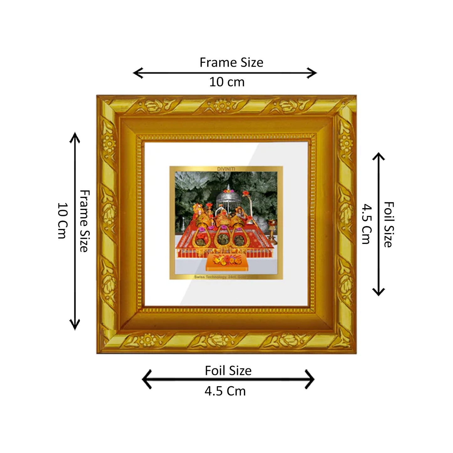 DIVINITI 24K Gold Plated Foil Mata Ka Darbar Traditional Wall Photo Frame Idol for Home Decor, Workshop, Puja Room, Tabletop, Gifts | DG103S1A (10x10 CM)