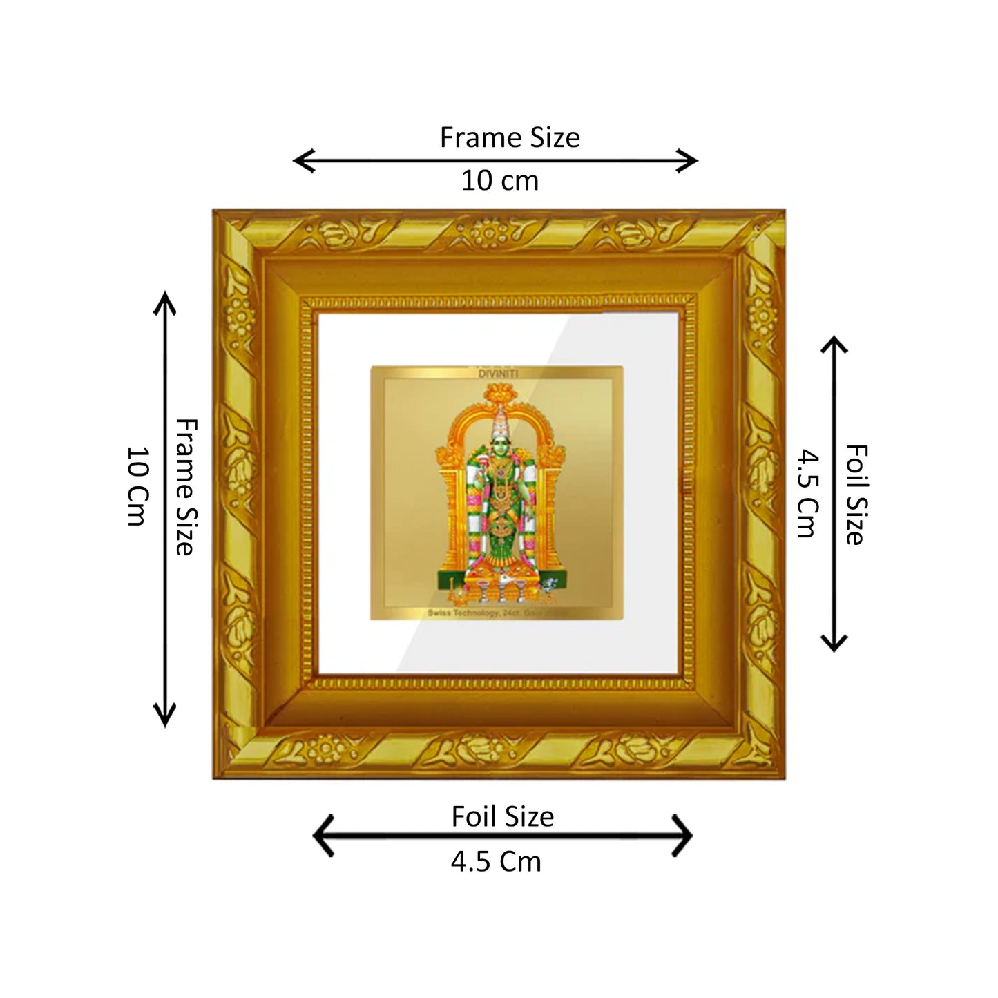 DIVINITI 24K Gold Plated Foil Meenakshi Classic Photo Frame Idol for Home Wall Decor, Puja Room, Table Top, , Workshop, Gifts | DG103S1A (10x10 CM)