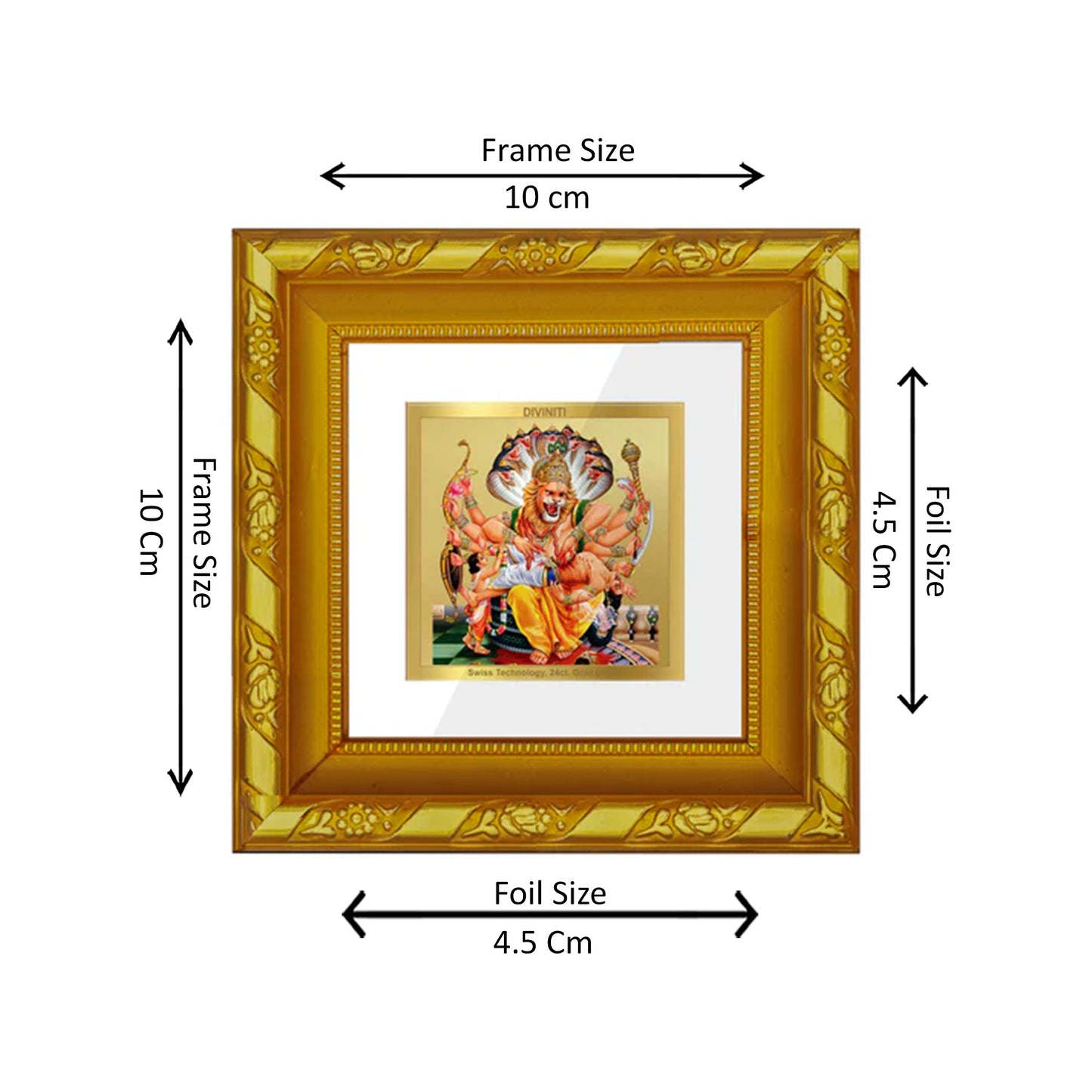 DIVINITI 24K Gold Plated Foil Narsimha Traditional Wall Photo Frame Idol for Workshop, Puja Room, Home Decor, Luxury Gifts | DG103S1A (10x10 CM)