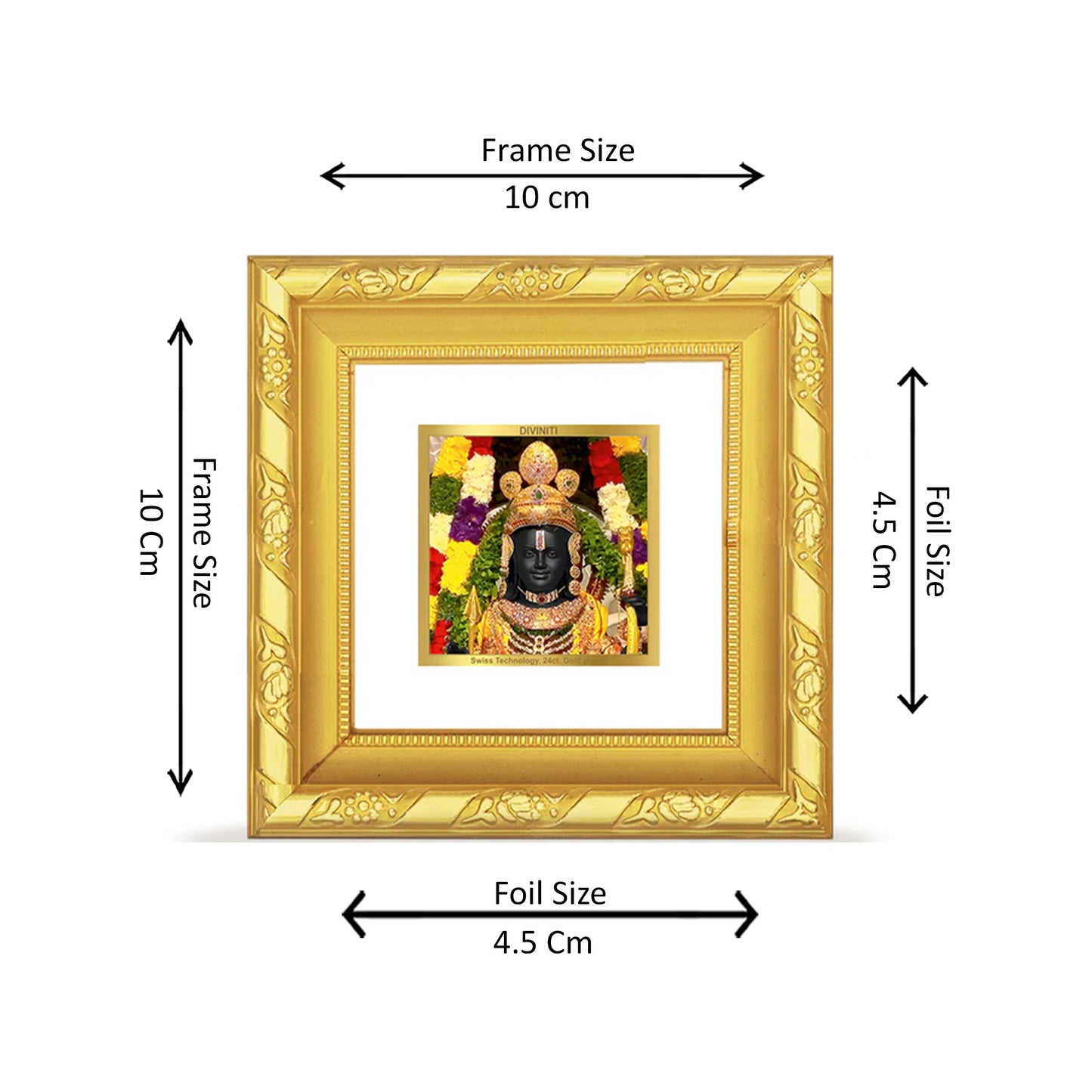 DIVINITI 24K Gold Plated Lord Ram Lalla Modern Wall Photo Frame Idol for Puja Room, Wall Hanging, Table Top, Home Decor, Gifts|DG103S1A (10x10 CM)