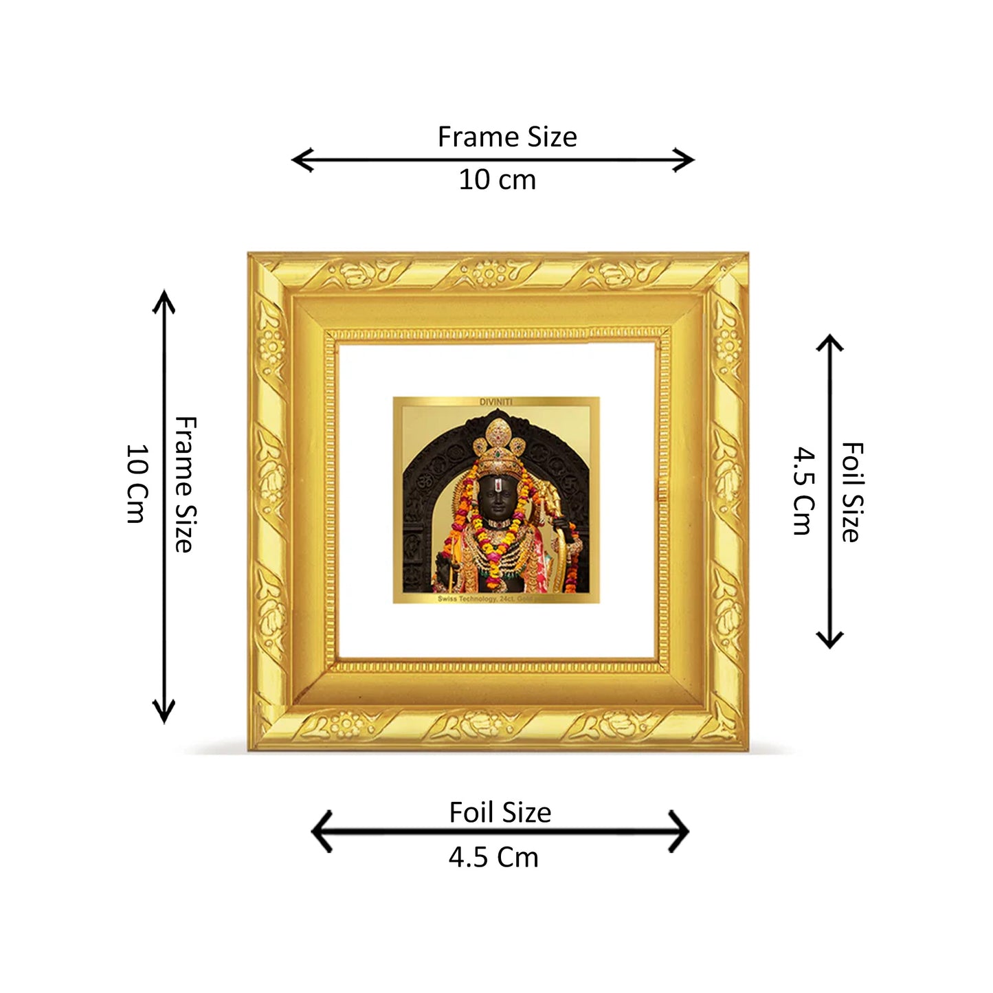 DIVINITI 24K Gold Plated Lord Ram Lalla Elegant Photo Frame Idol for Workshop, Puja Room, Wall Hanging, Home Decor, Gifts|DG103S1A (10x10 CM)