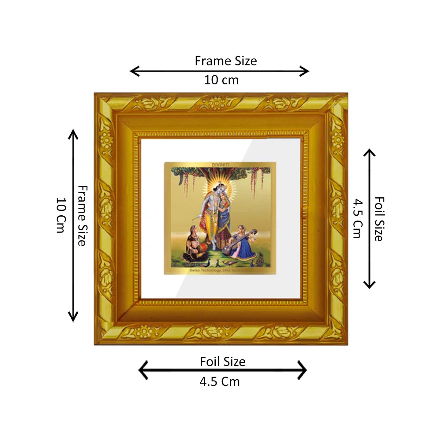 DIVINITI 24K Gold Plated Radha Krishna Wooden Stylish Wall Photo Frame Idol for Workshop, Home Decor, Puja Room, Premium Gifts | DG103S1A (10x10 CM)