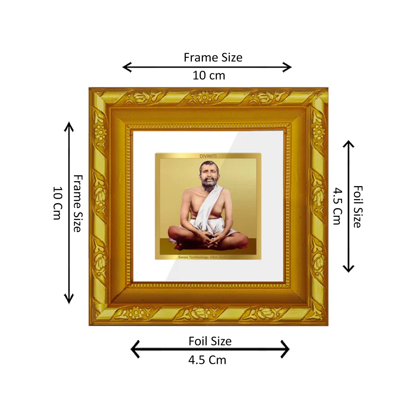 DIVINITI 24K Gold Plated Ramakrishna Wooden Wall Photo Frame Idol for Wall Hanging, Table Top, Home Decor, Workshop, Gifts | DG103S1A (10x10 CM)