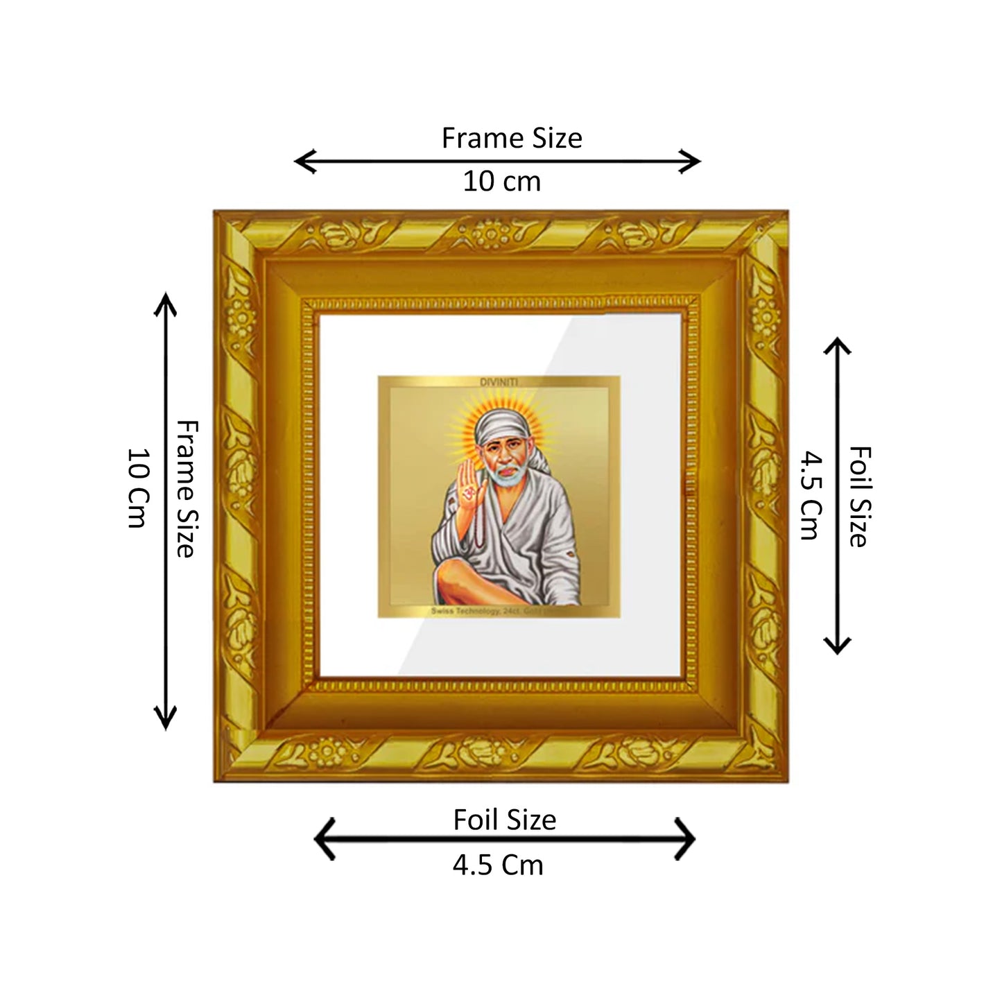 DIVINITI 24K Gold Plated Sai Baba Wooden Classic Wall Photo Frame Idol for Home Decor, Puja Room, Table Top, Workshop, Gifts | DG103S1A (10x10 CM)