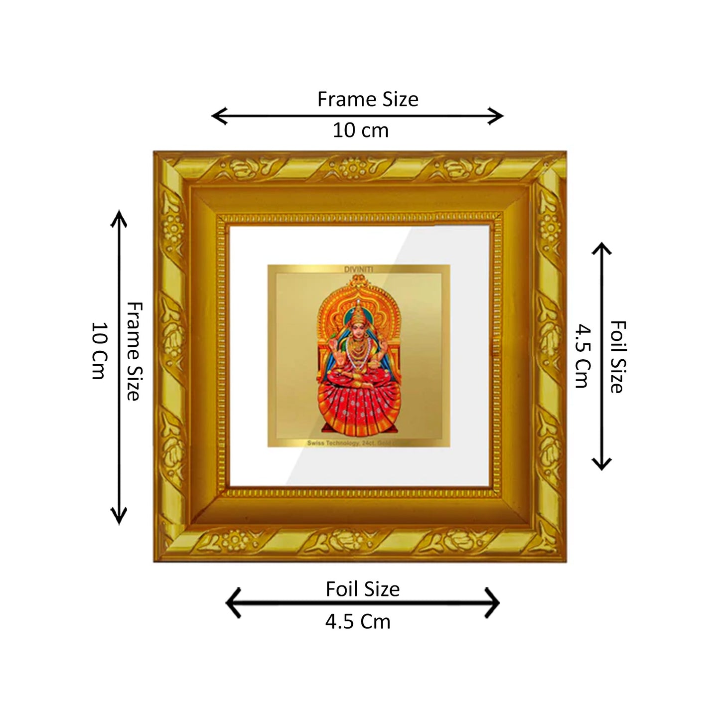 DIVINITI 24K Gold Plated Foil Maa Sarada Wall Photo Frame Idol for Home Decor, Puja Room, Table Top, Workshop, Gifts | DG103S1A (10x10 CM)