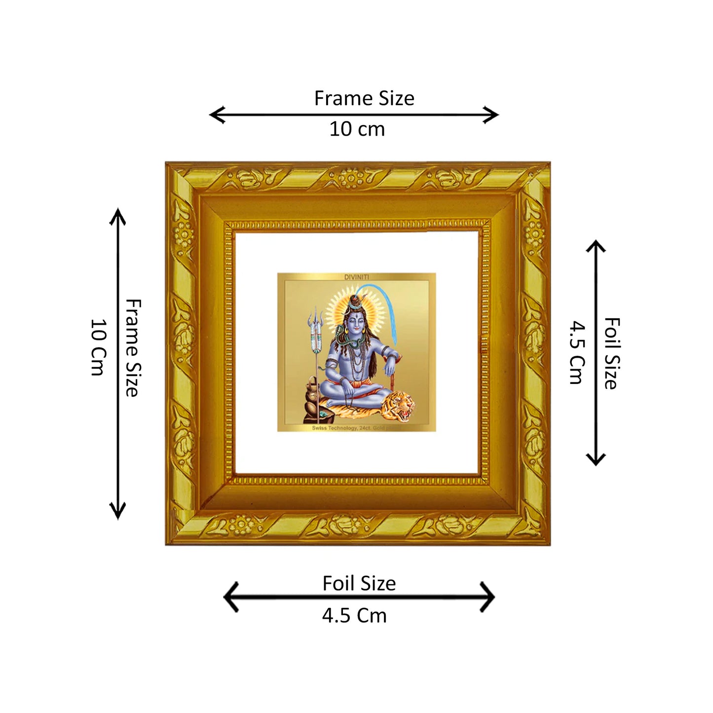 DIVINITI 24K Gold Plated Lord Shiva Photo Frame Idol for Wall Hanging, Table Top, Puja Room, Home Decor, Workshop, Gifts | DG103S1A (10x10 CM)