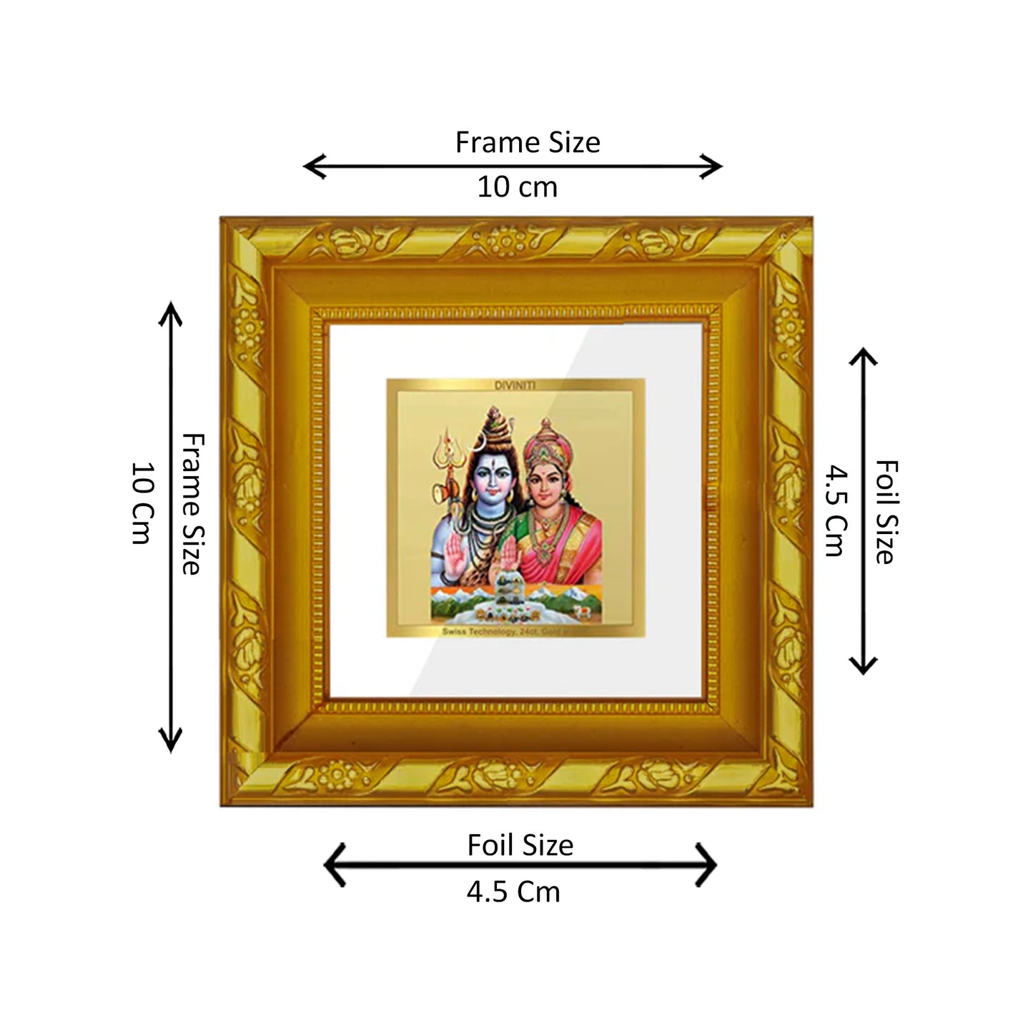 DIVINITI 24K Gold Plated Shiv Parvati Photo Frame Idol for Home Decor, Puja Room, Wall Hanging, Table Top, Workshop, Gifts | DG103S1A (10x10 CM)