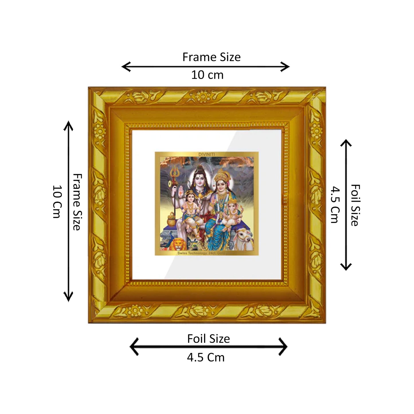 DIVINITI 24K Gold Plated Lord Shiv Parivar Wooden Premium Wall Photo Frame Idol for Puja Room, Table Top, Home Decor, Workshop, Gifts | DG103S1A (10x10 CM)