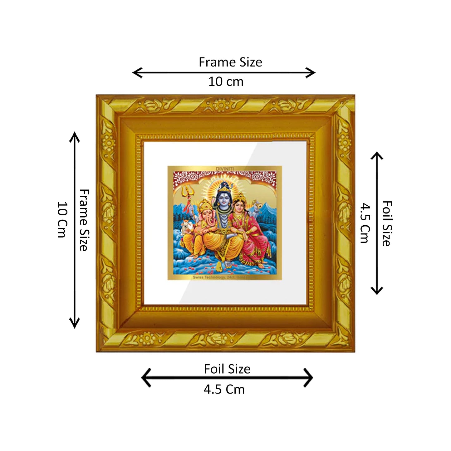 DIVINITI 24K Gold Plated Lord Shiv Parivar Wooden Stylish Wall Photo Frame Idol for Puja Room, Home Decor, Workshop, Luxurious Gifts | DG103S1A (10x10 CM)