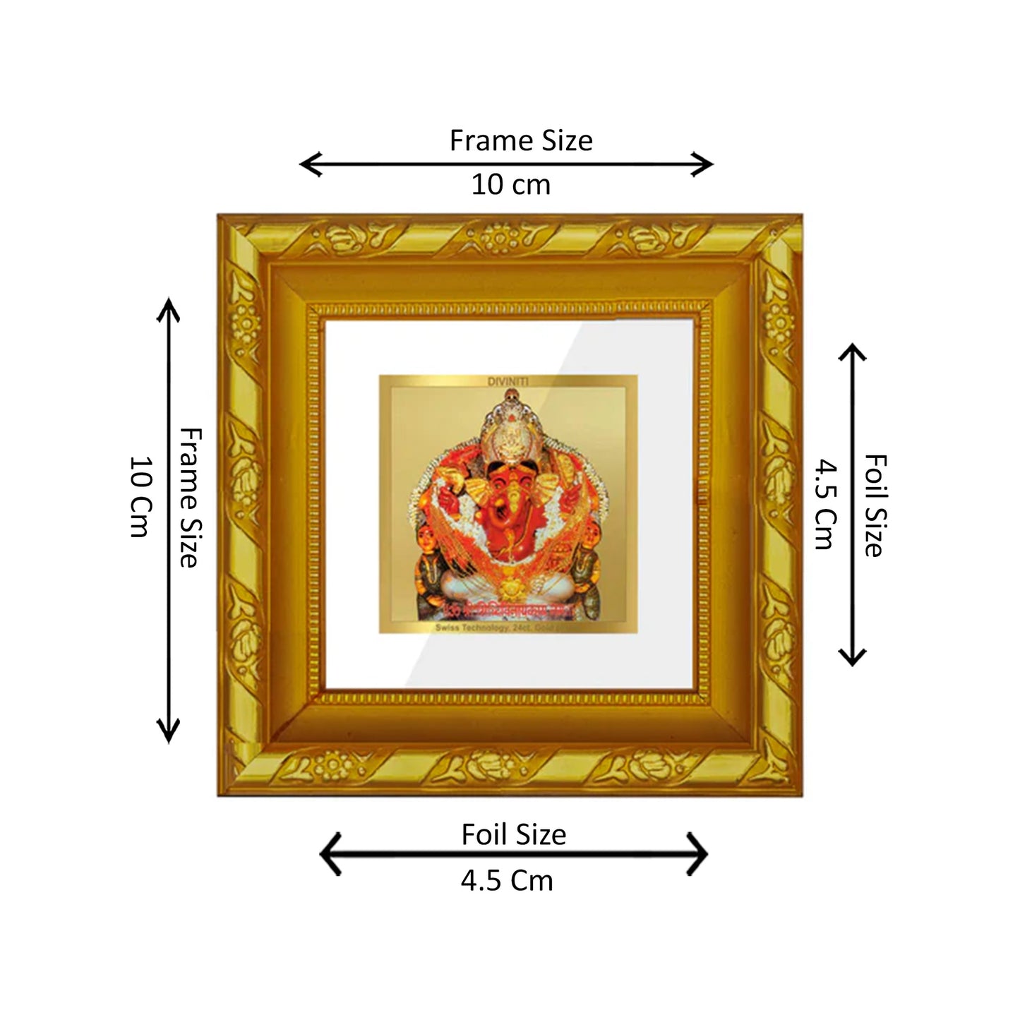 DIVINITI 24K Gold Plated Siddhivinayak Wooden Wall Photo Frame Idol for Home Decor, Workshop, Puja Room, Table Top, Premium Gifts | DG103S1A (10x10 CM)